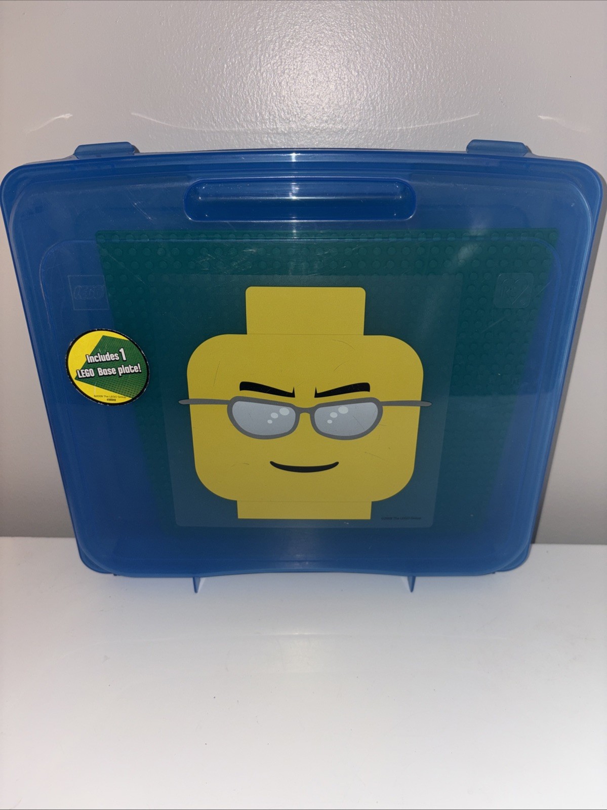 Lego Blue Project Case Minifigure Mini Fig Storage Case Head Silver Sunglasses