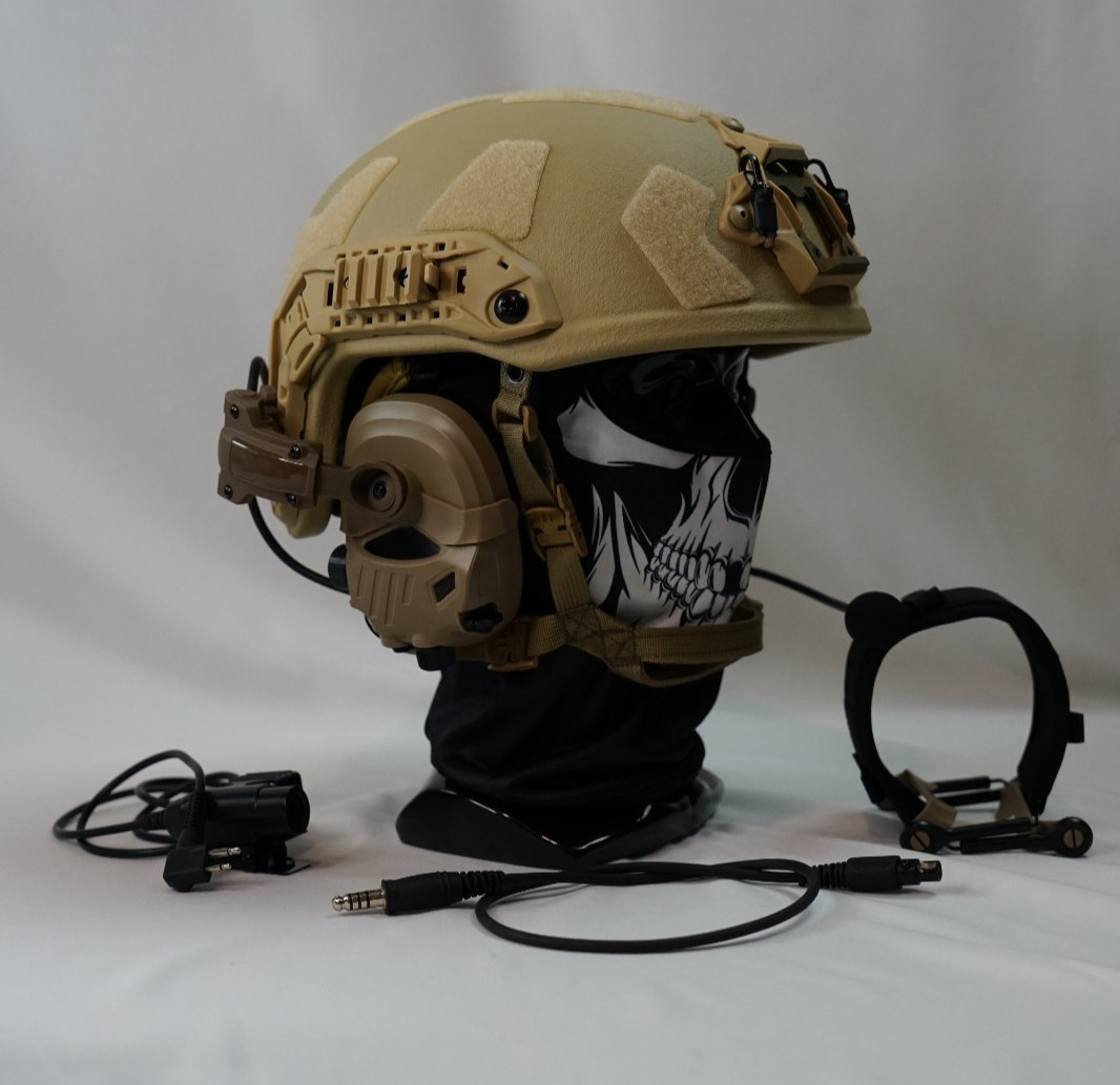 FAST IIIA .44 Ballistic Helmet + Arctac Tactical Headset Tan ARC Rail Kit Bundle