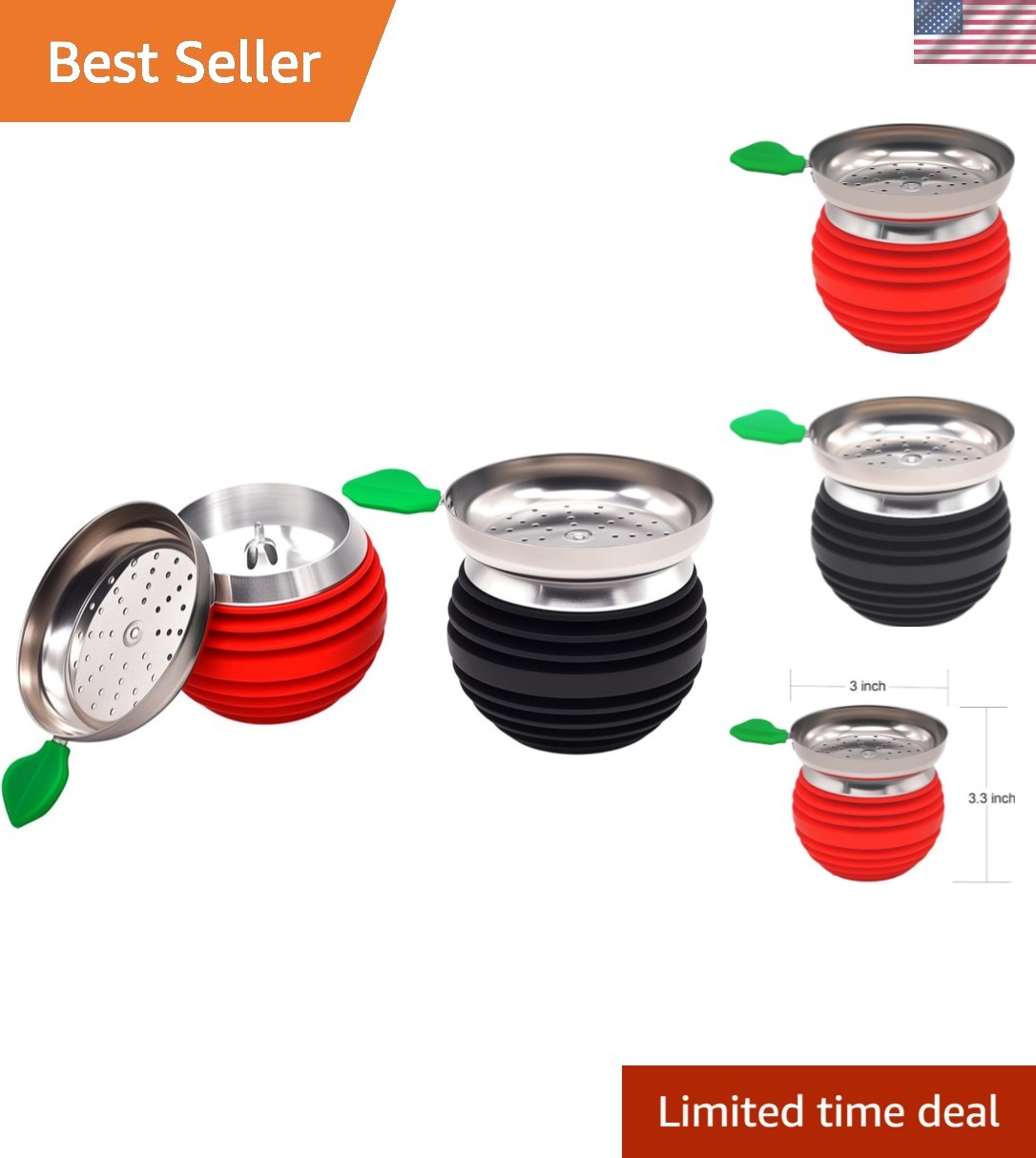 Hookah Bowl Set With Charcoal Holder - Silicone And Stainless Steel, Black & ...