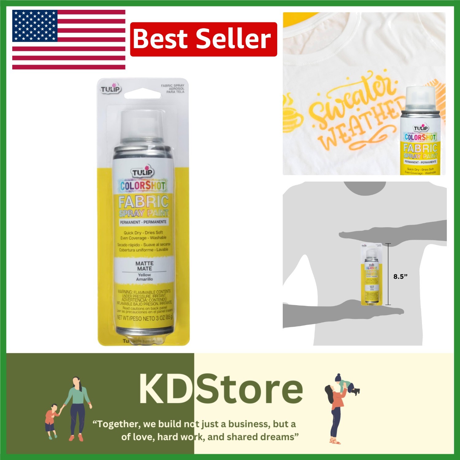 3oz ColorShot Washable Fabric Spray Paint - Quick Drying Yellow for All Fabrics