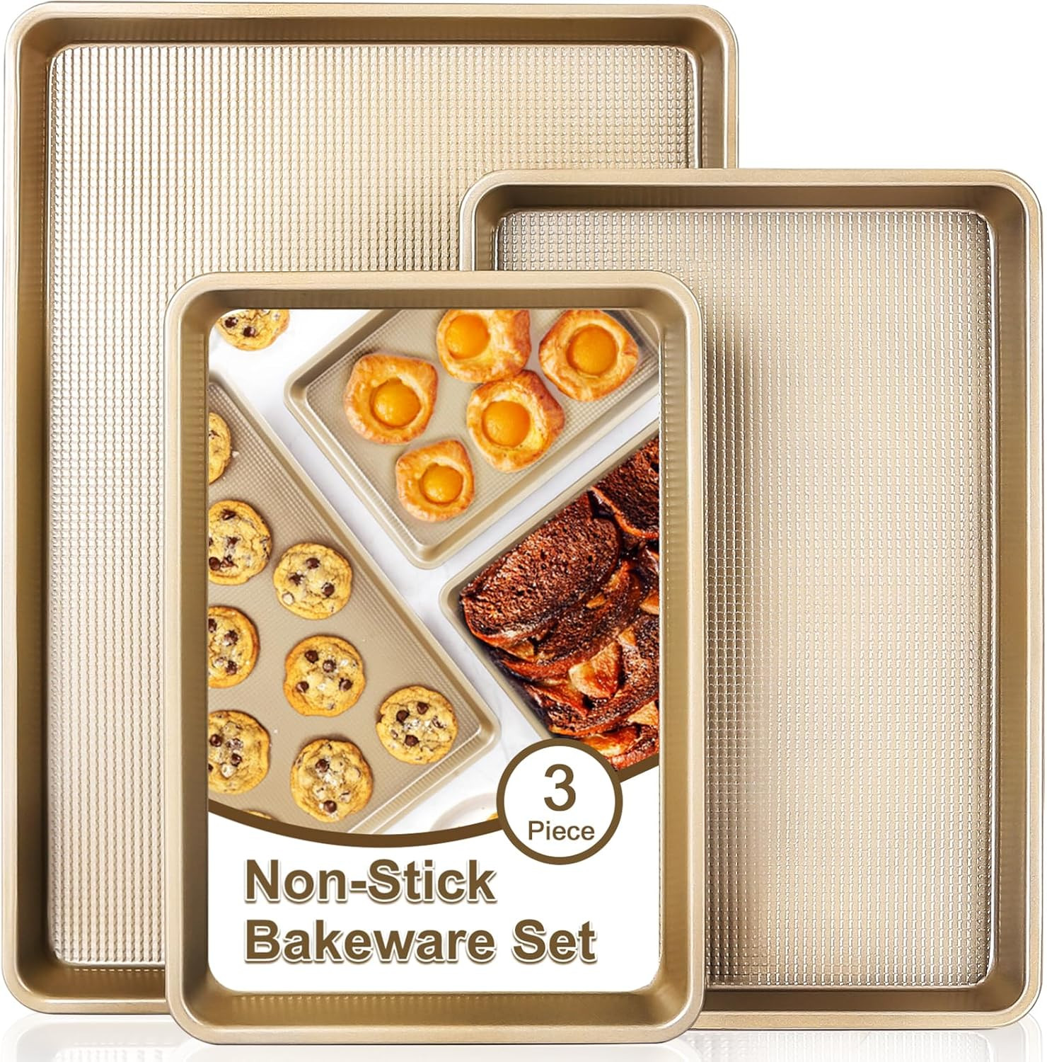 Baking Sheet Pan Set of 3 | Nonstick Cookie Sheets for Baking Supplies | No Rust