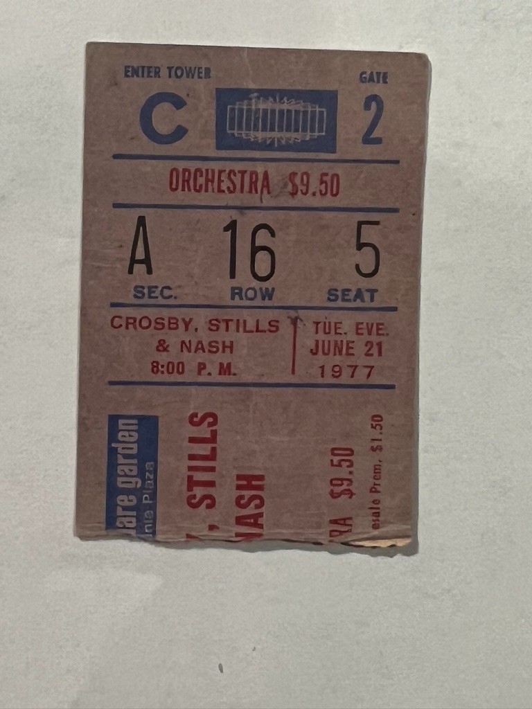 Crosby, Still Nash Madison Square Garden Ticket Stub June 21 1977