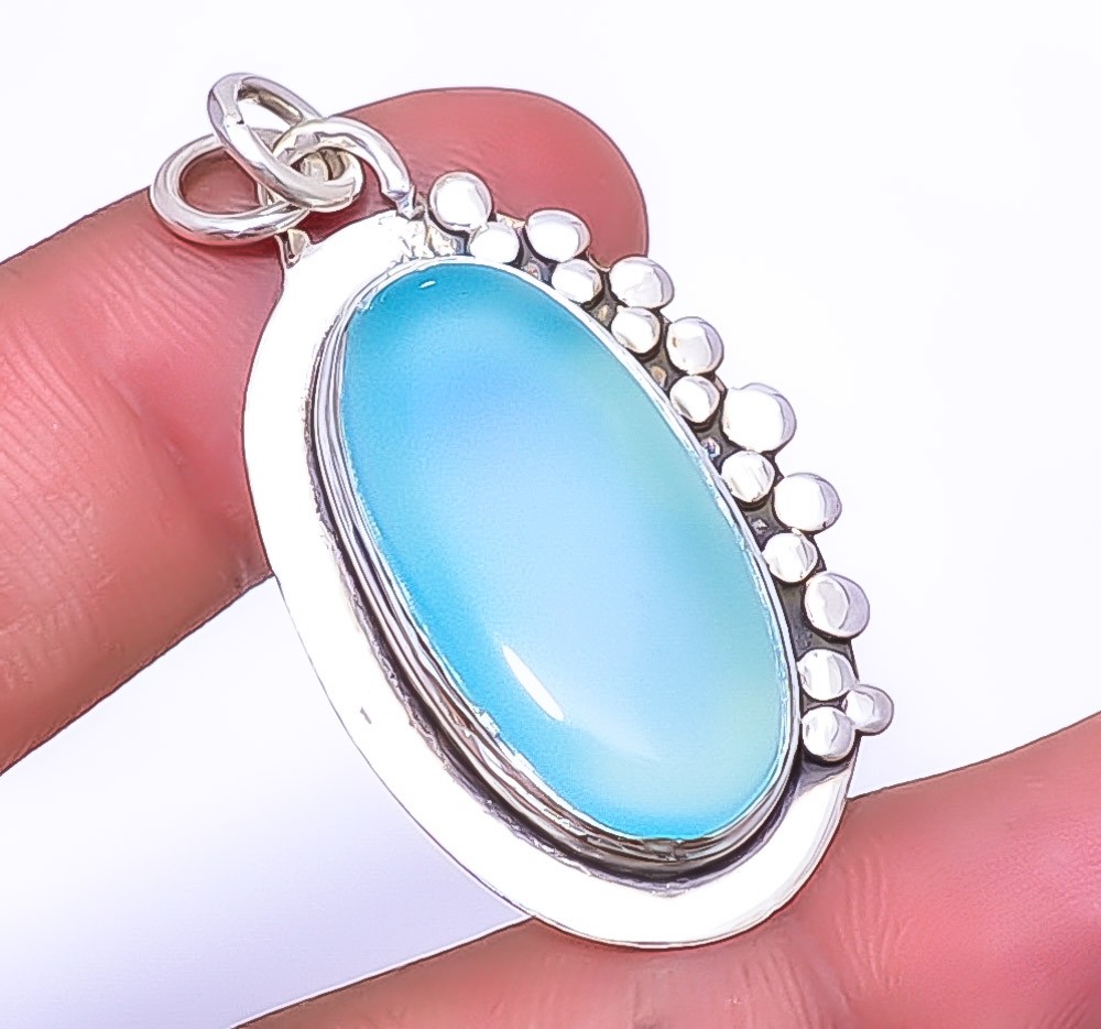 Chalcedony - Brazil Gemstone 925 Sterling Silver Handmade Pendant 1.76" A345
