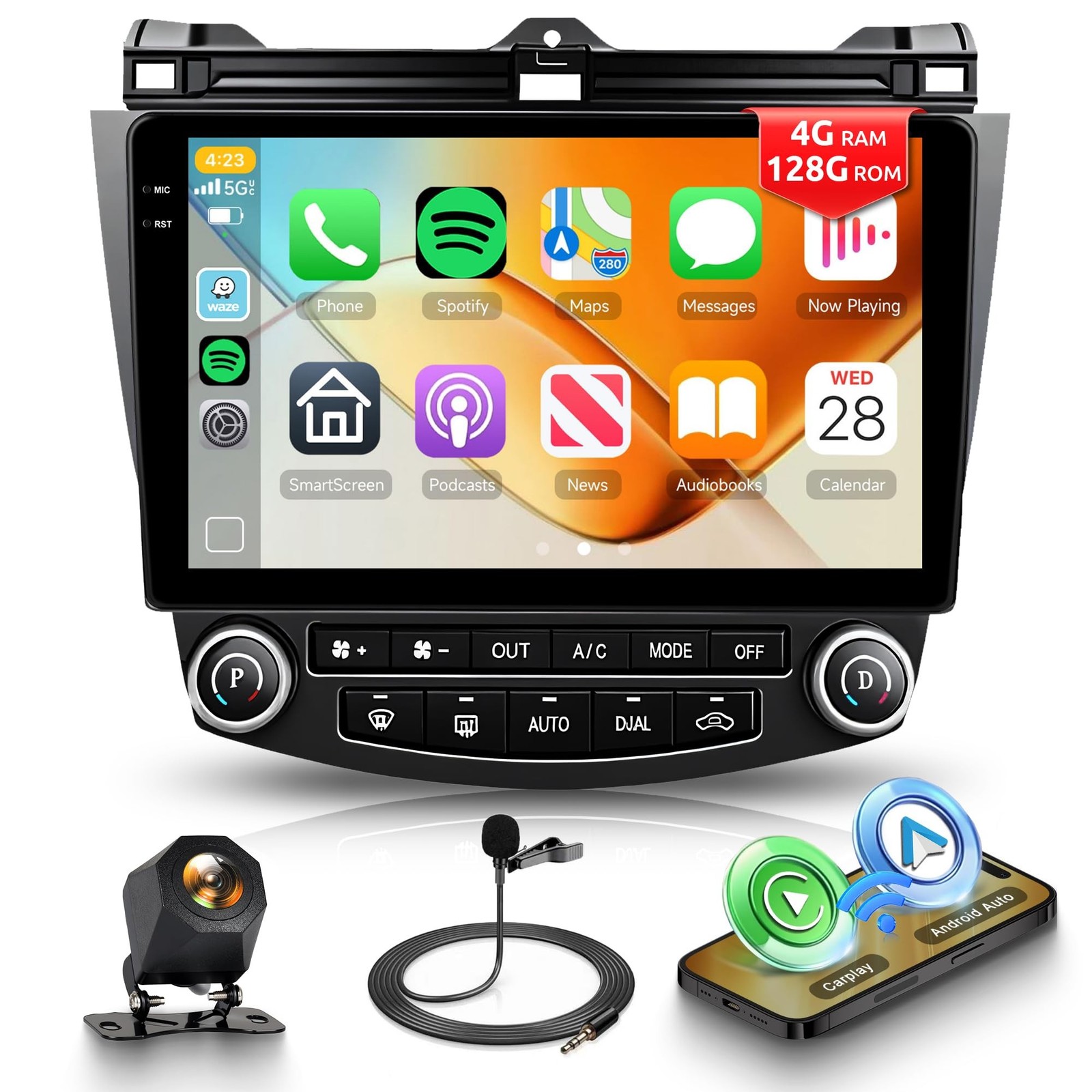 4G+128G Android Car Radio for Honda Accord 2003-2007 with Wireless CarPlay An...