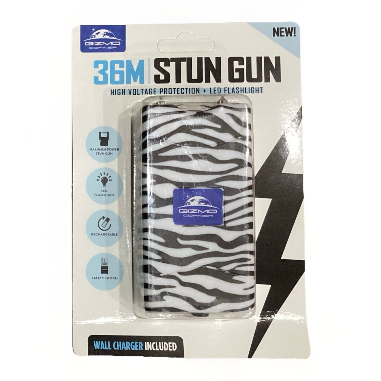 3 Million Volt Stun Gun for Self Defense W/LED Flashlight - Zebra