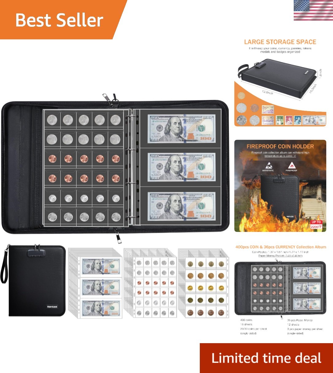 Secure Coin Holder Book with 400 Pockets & Water-Resistant Design for Collectors
