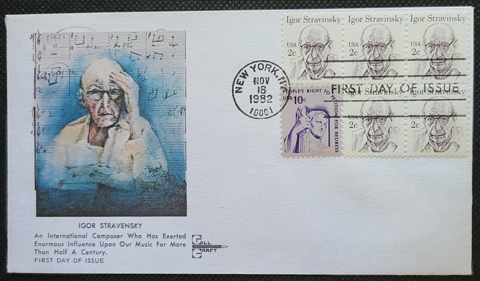 Scott 1845 1592 FDC Igor Stravinsky Great Americans Series BLK5 Gill Craft