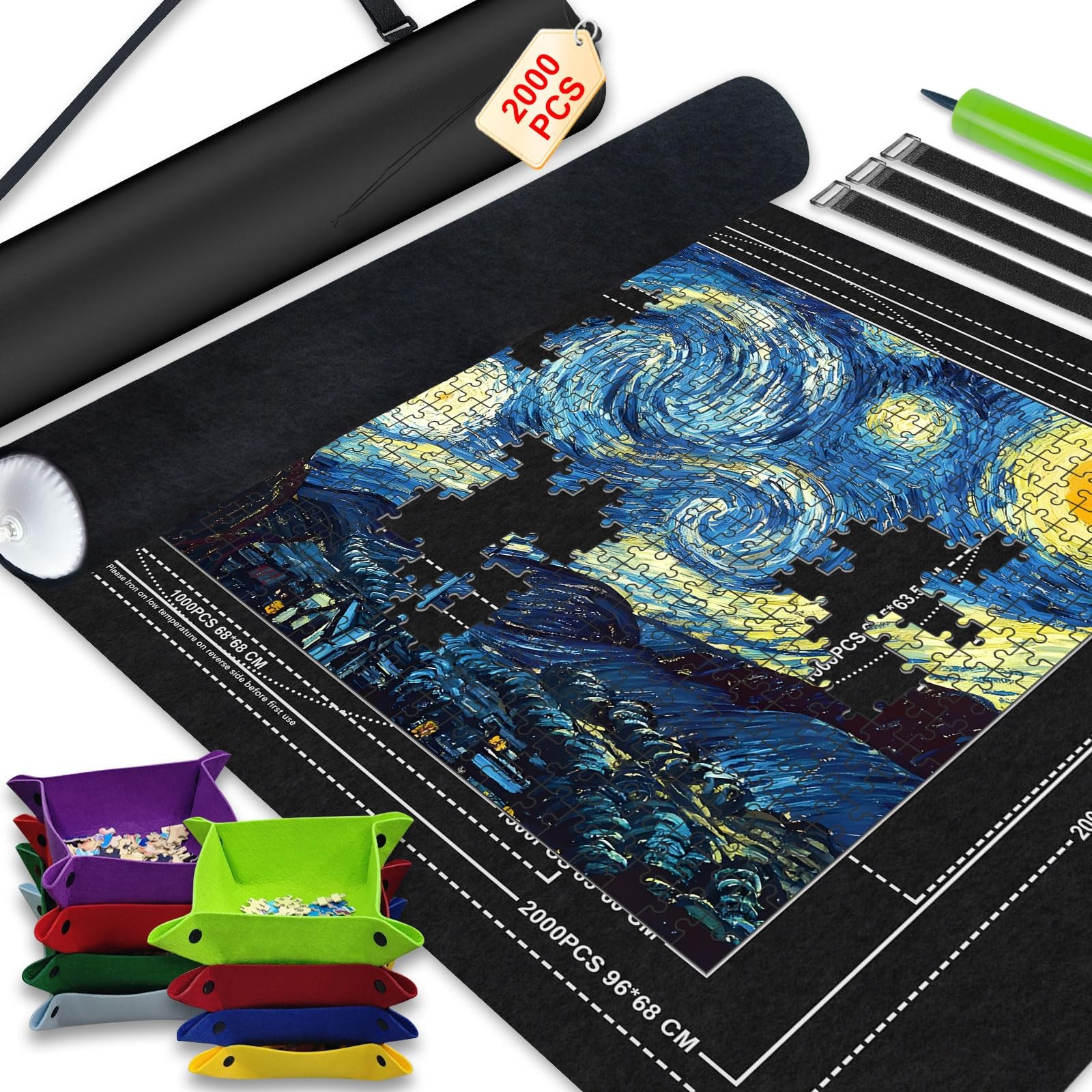 Jigsaw Puzzle Mat with 8 Sorter Trays, Roll Up Storage for 2000 1500 1000 Pie...