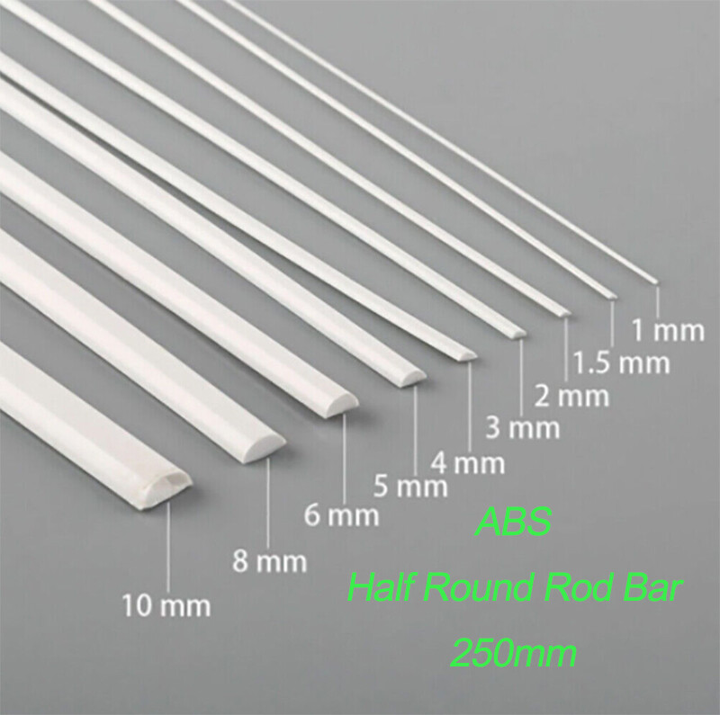 ABS Plastic Half Round Rod Bar 250mmx2/3/4/5/6/8mm DIY Model Material