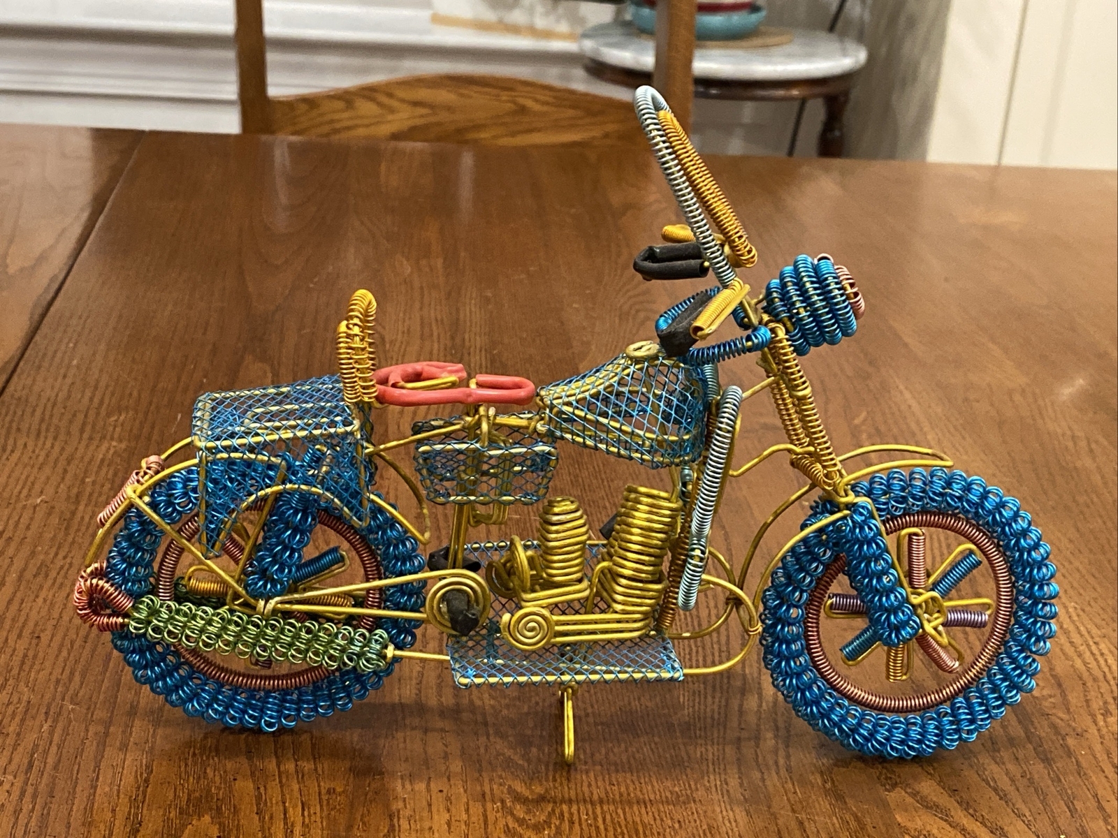 Hand Made Wire Wrapped Metal Mesh Spiral Coil Motorcycle Modern Art Sculpture