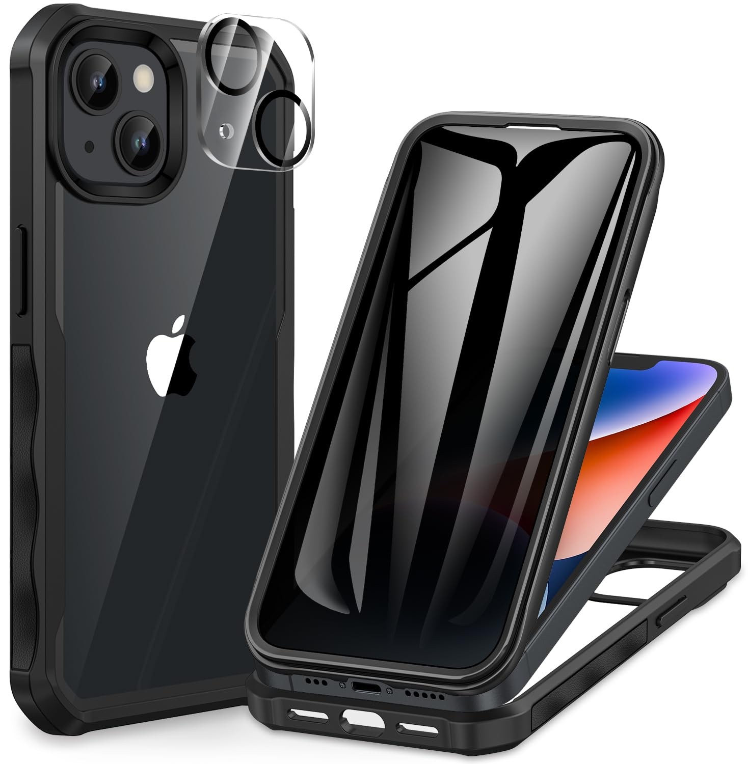 Privacy Case for iPhone 14 Plus with Tempered Glass Protector Black CENHUFO