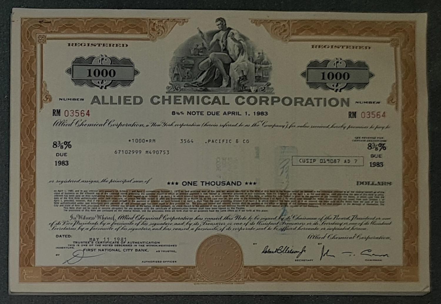 49 X Allied Chemical Corporation 8 3/8 Note Due 1983 $1,000