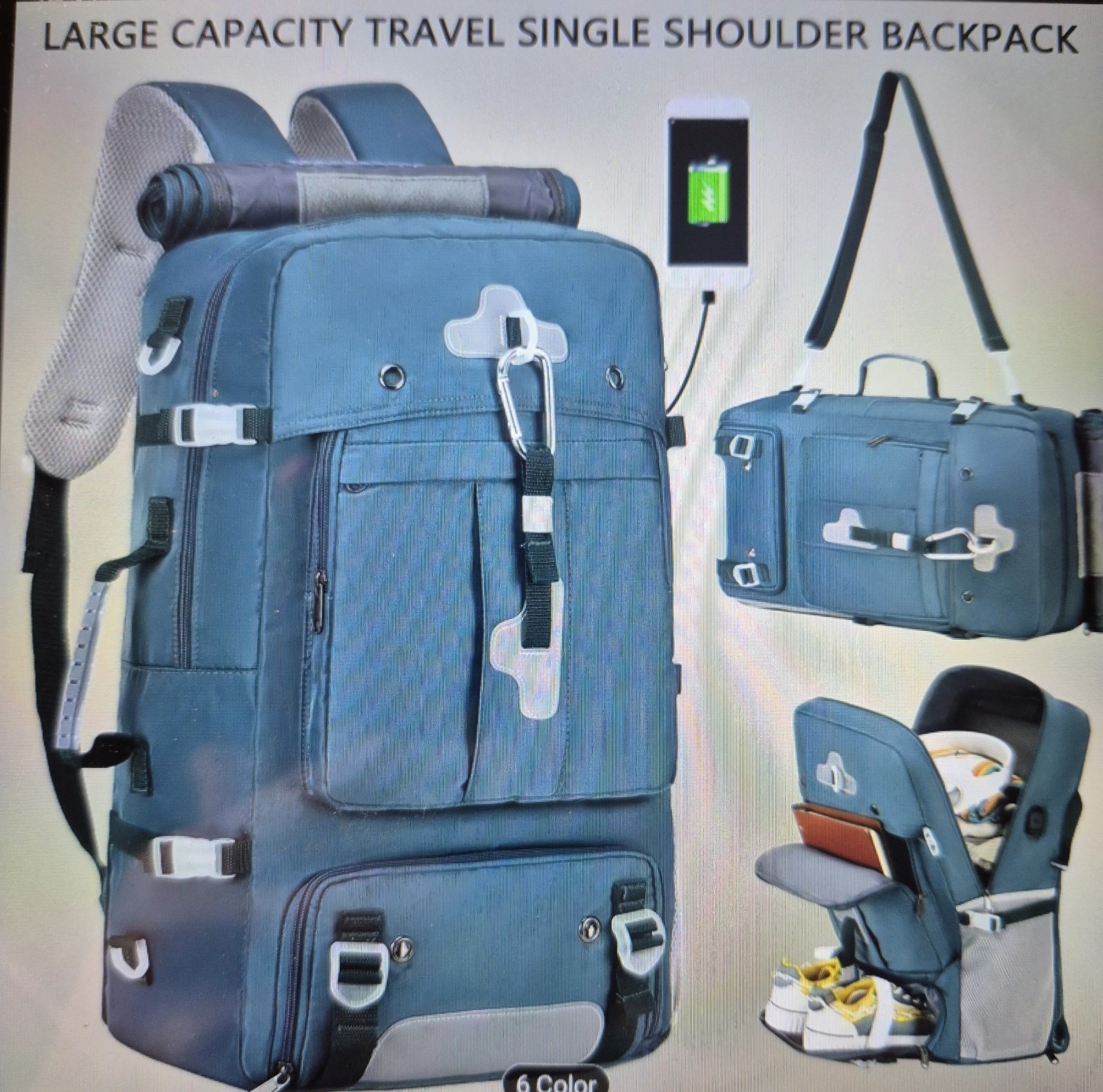 Blue Waterproof Hiking Backpack 35L For Outdoor Lightweight Breathable Design