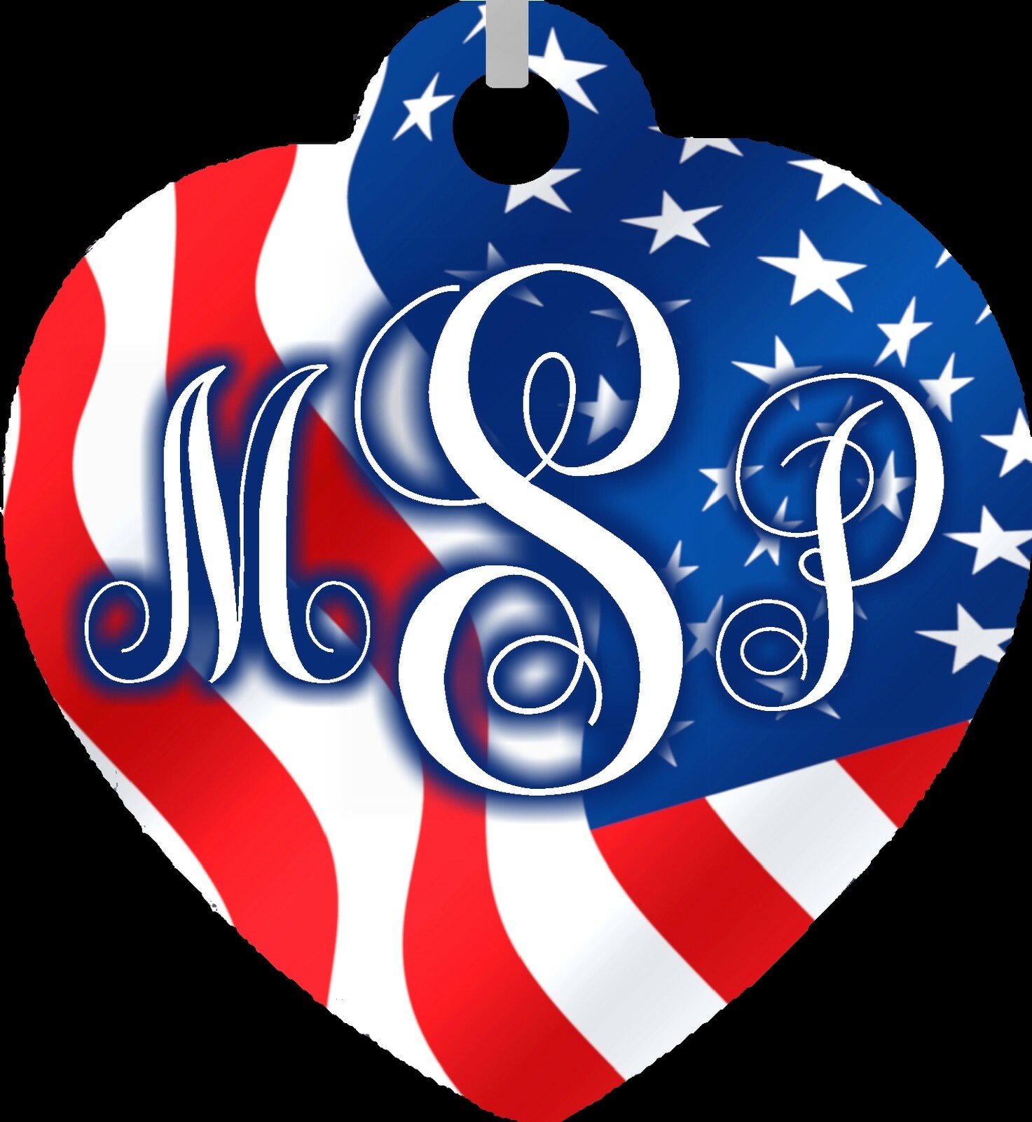 Personalized Custom Monogrammed Initials American US Flag Heart Metal Necklace
