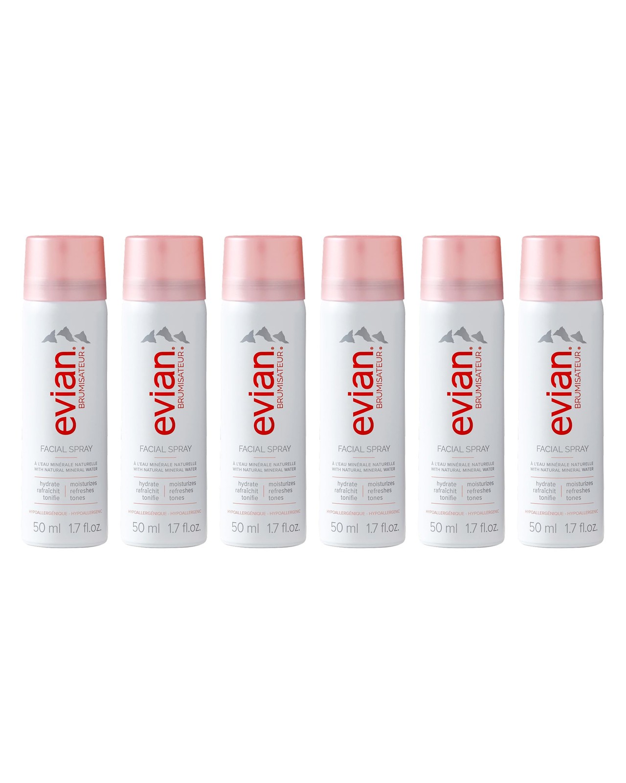 Evian Facial Spray 1.7 oz Travel 6Pack  Hydrating Mineral Water Mist for Face