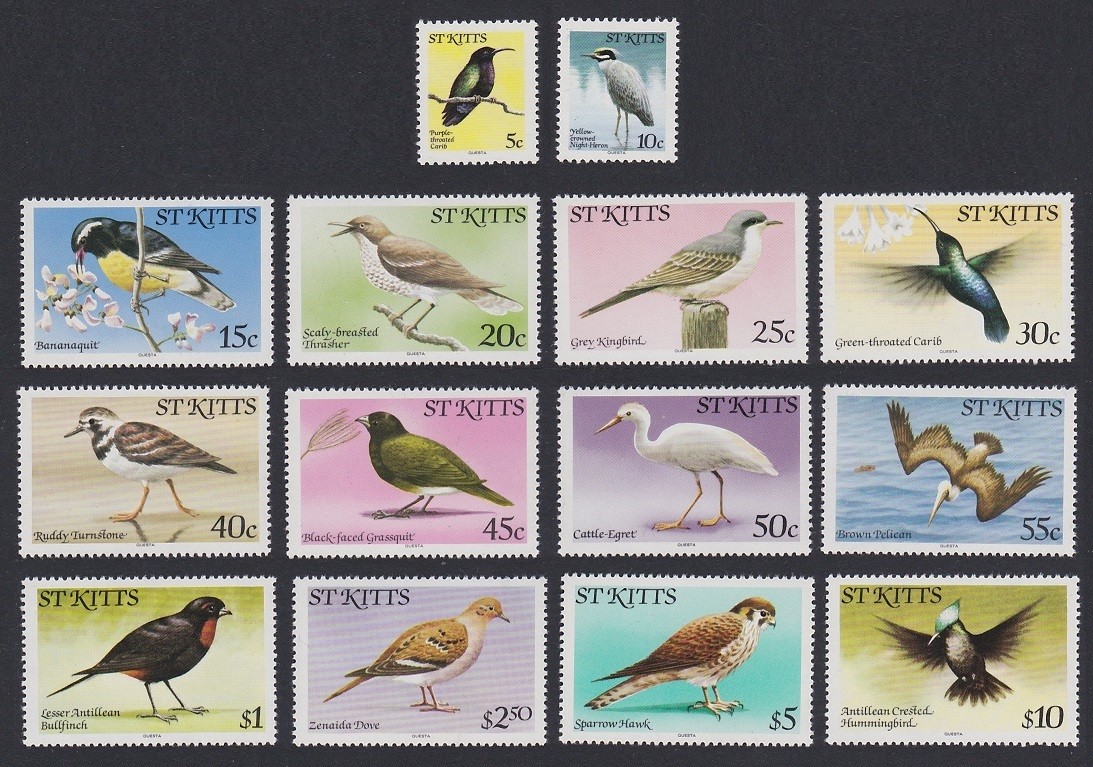 St. Kitts Birds 14v without Imprint date MNH SG#55A-70A Sc#49-66