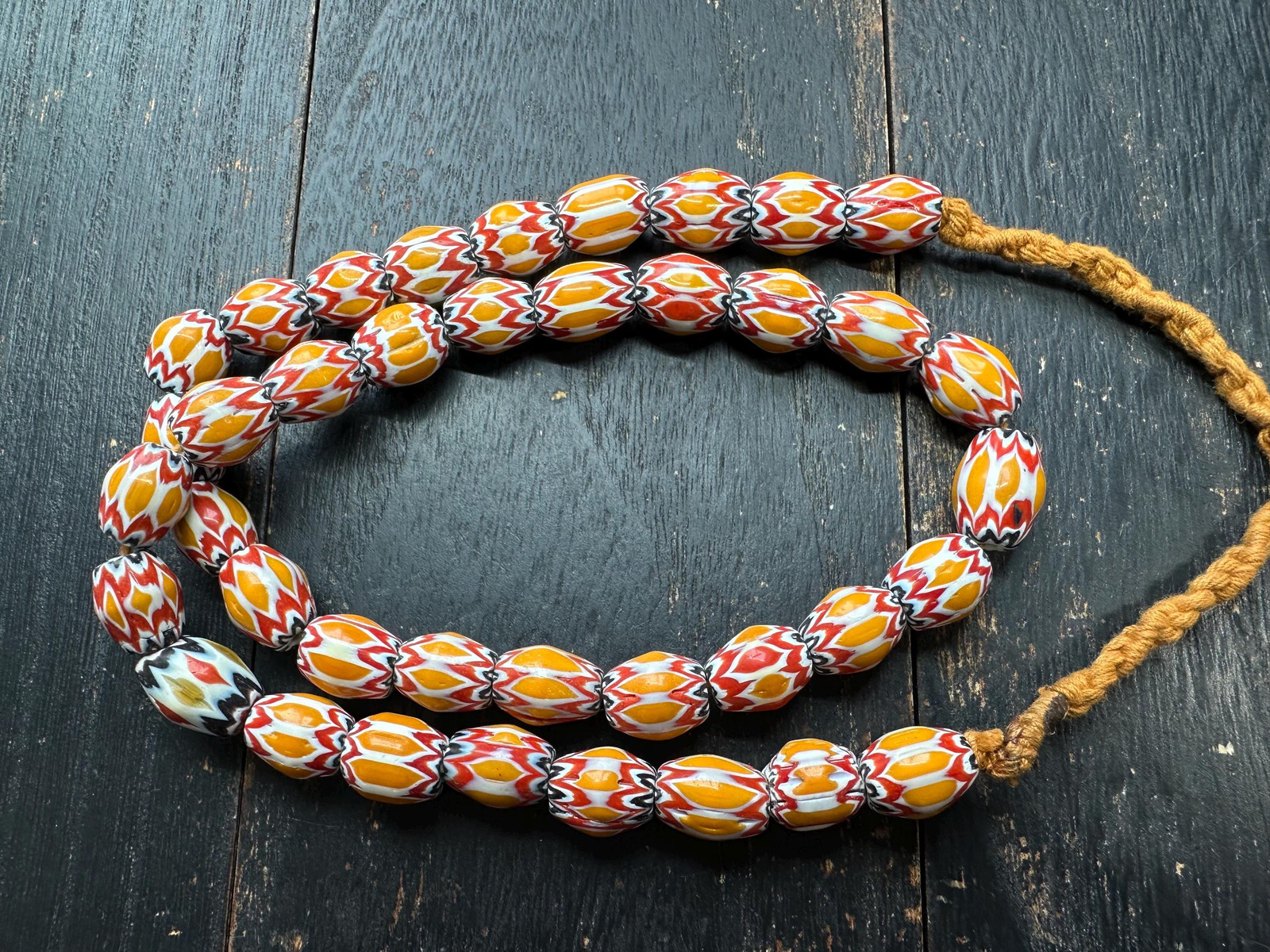 Handmade Nepal Chevron Glass Beads Strand, 21 Inches, 11-12mm, Colorful Tribal