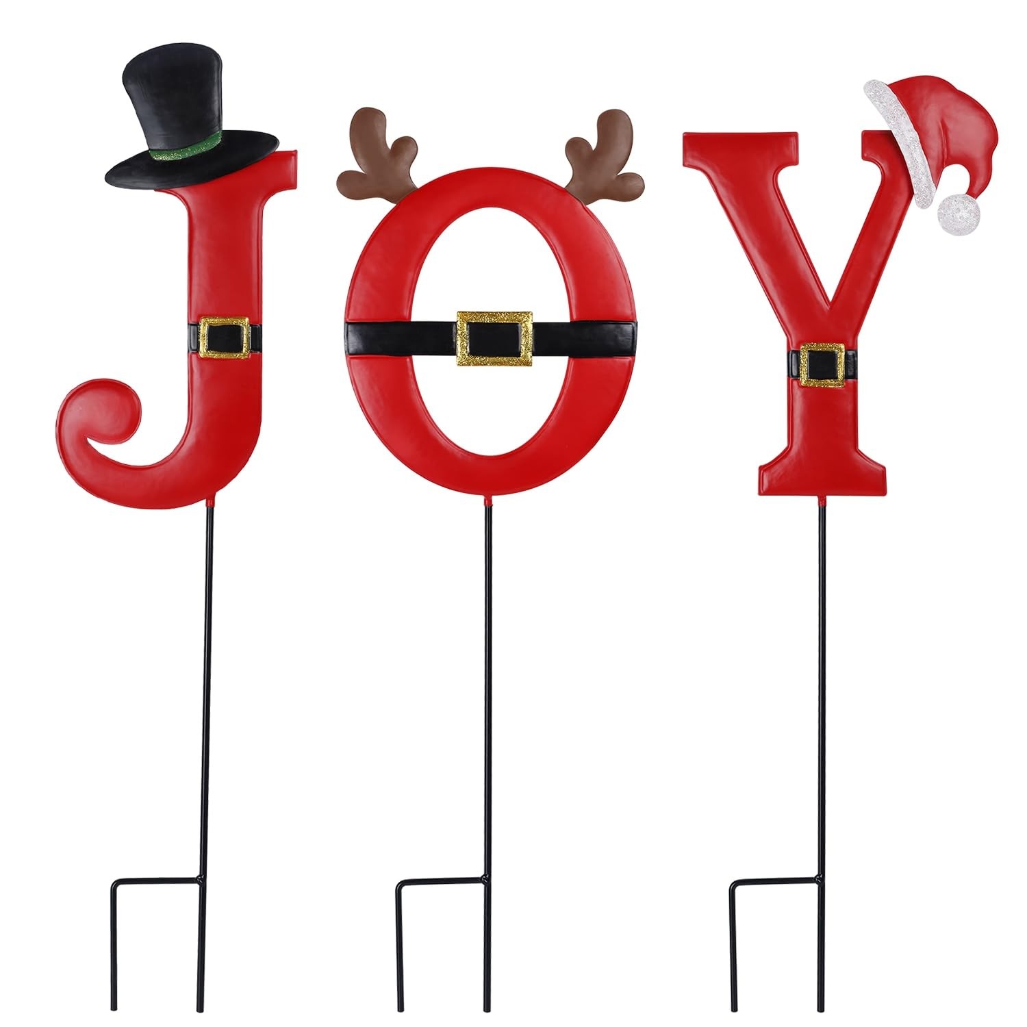 Joy Christmas Decorations - 3 Pcs Metal Garden Stakes for Outdoor Lawn Yard D...