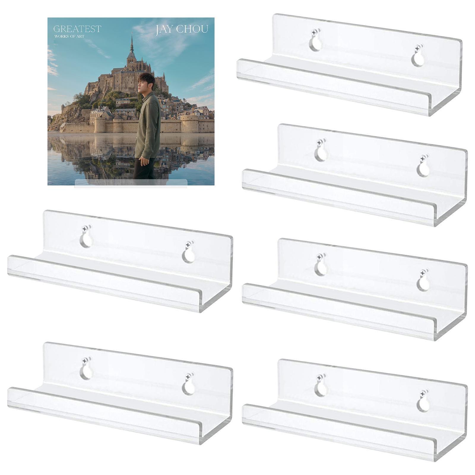 6PCS Acrylic Record Display Floating Acrylic Shelves Clear Record Wall Display