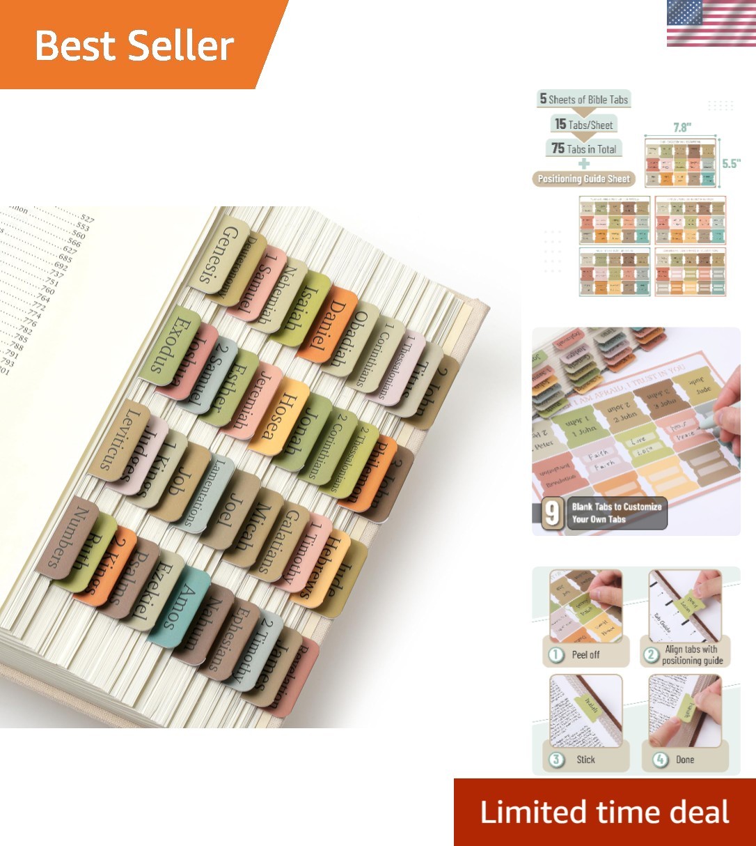 Durable Bible Index Tabs - 75 Large Print Boho Style Laminated Bible Accessories