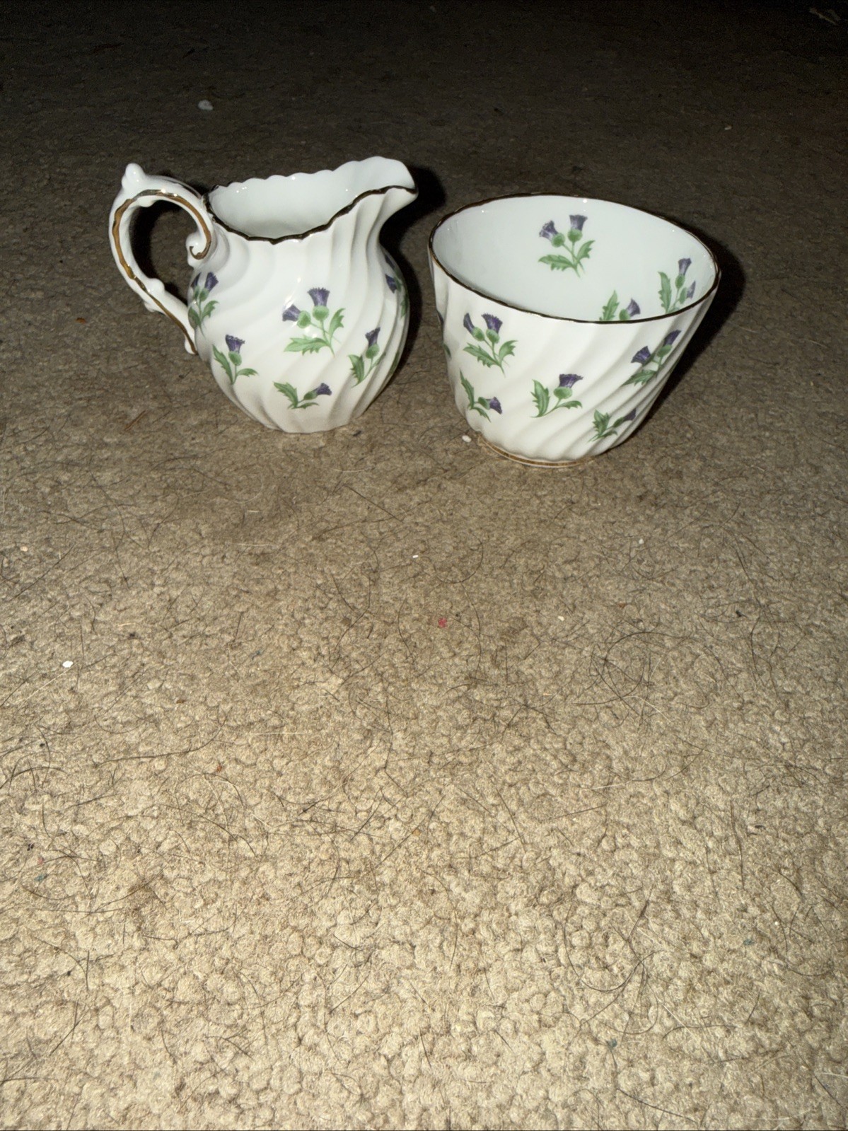 Aynsley Thistle Mini Creamer and Sugar Bone China Set