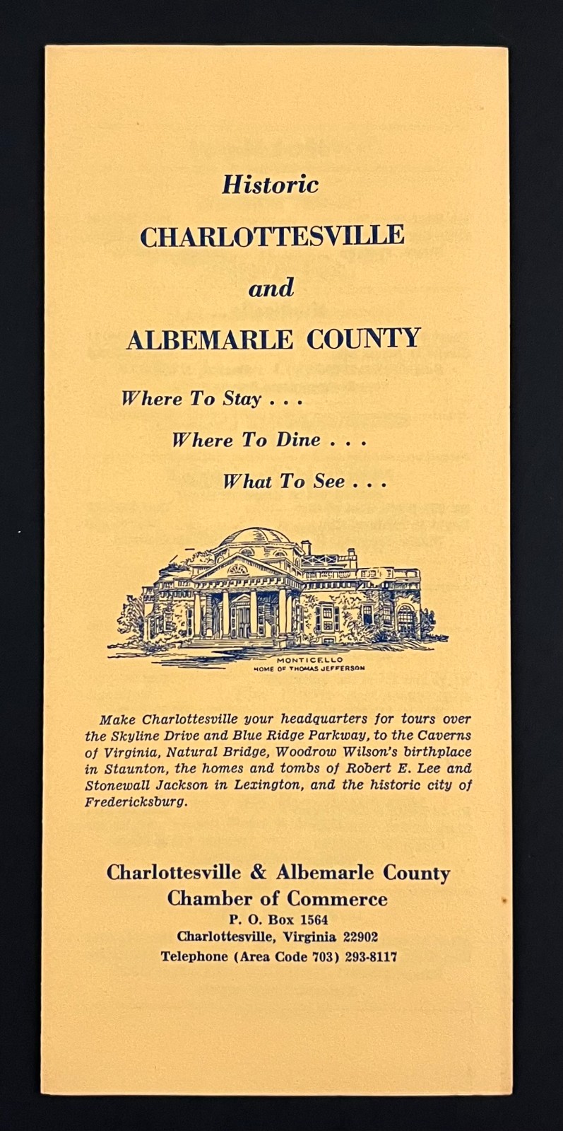 Charlottesville Albemarle Virginia Lodging Dining Guide Vintage Travel Brochure