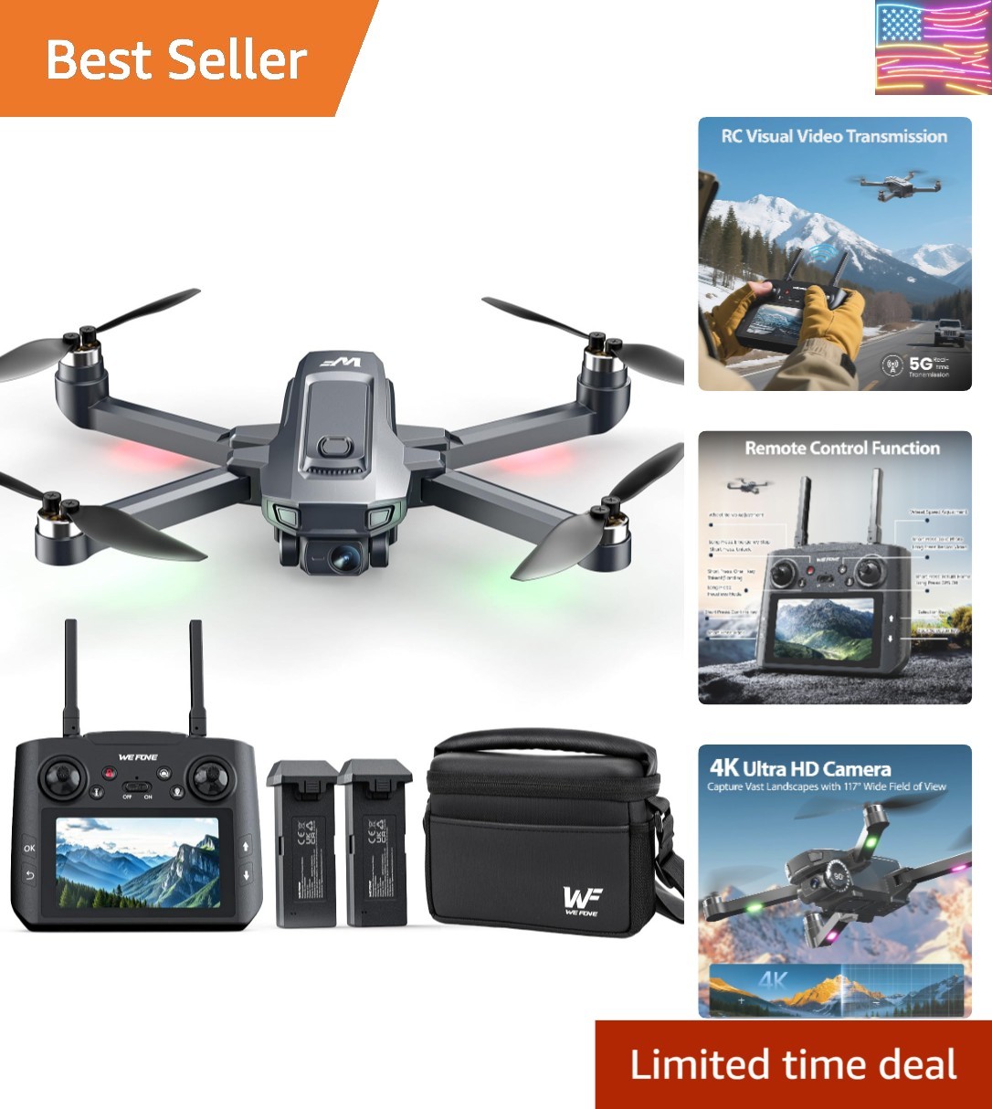 Drones with Camera for Adults 4K, WF33 GPS Foldable FPV Drone with 4.5" LCD S...