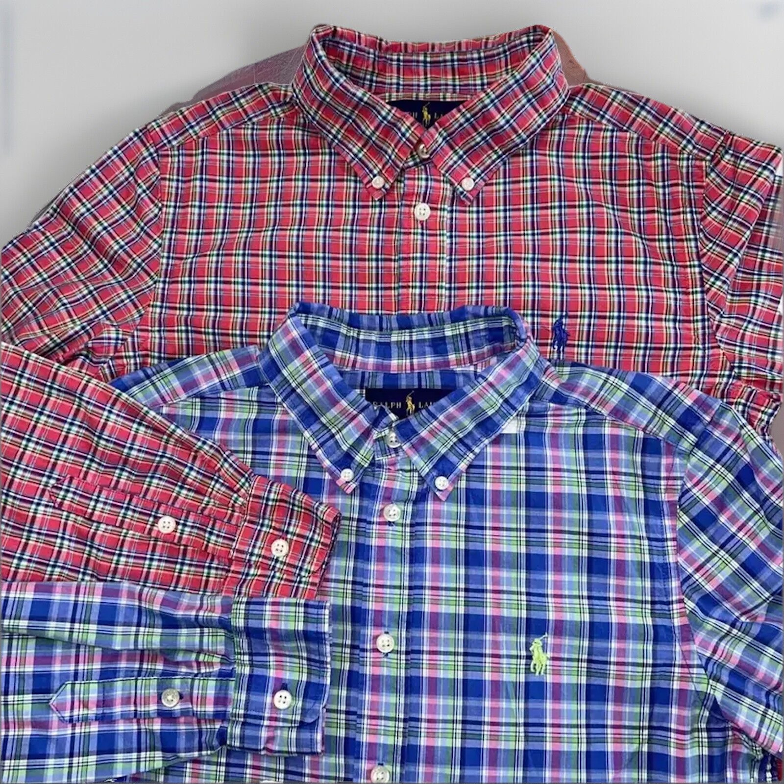 Boys RALPH LAUREN Button Front L/S Shirts Casual Large 14-16 Made India Lot Of 2