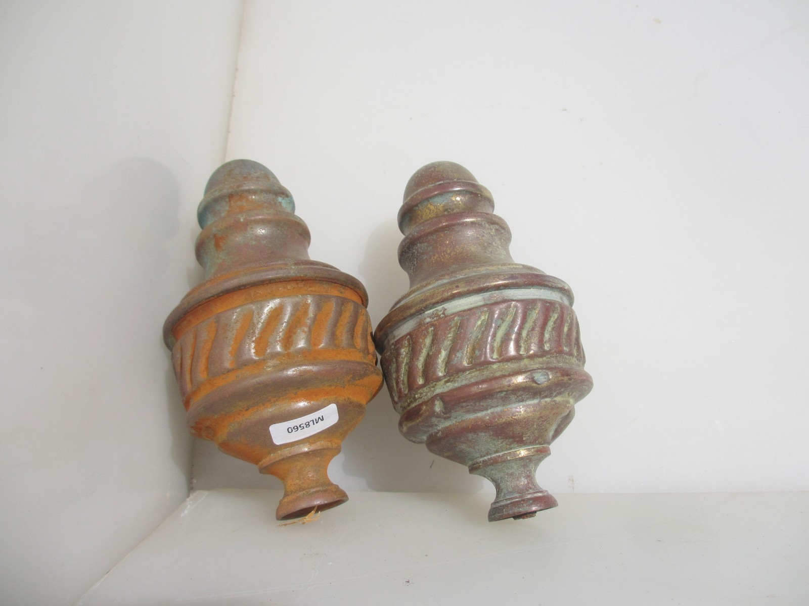 Victorian Brass Curtain Pole Rail Ends Antique Finials French Rococo Old Gilt