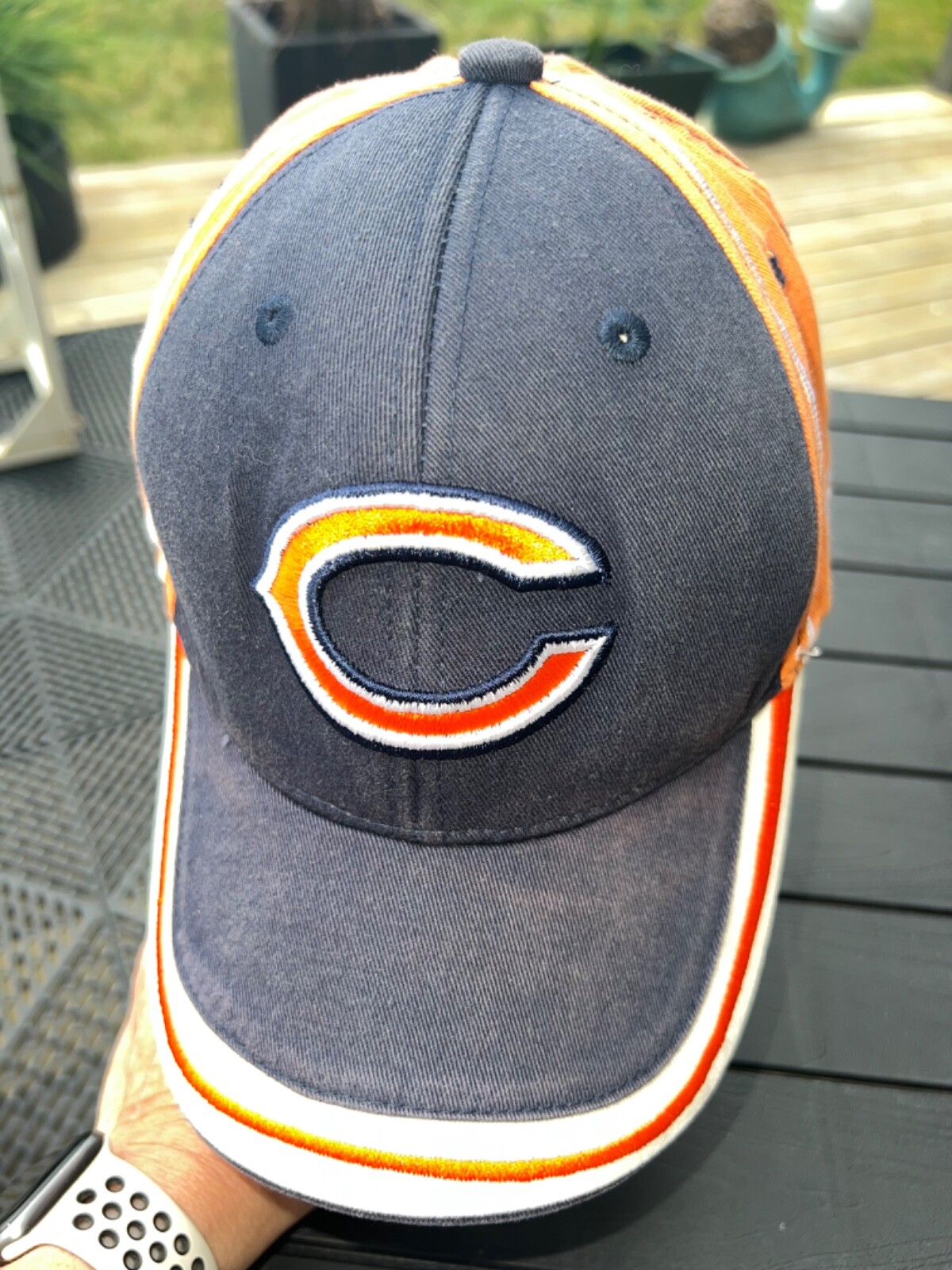 Vintage Reebok Chicago Bears Orange, BlEUC, White Hat Cap Hook Loop Used Cond.