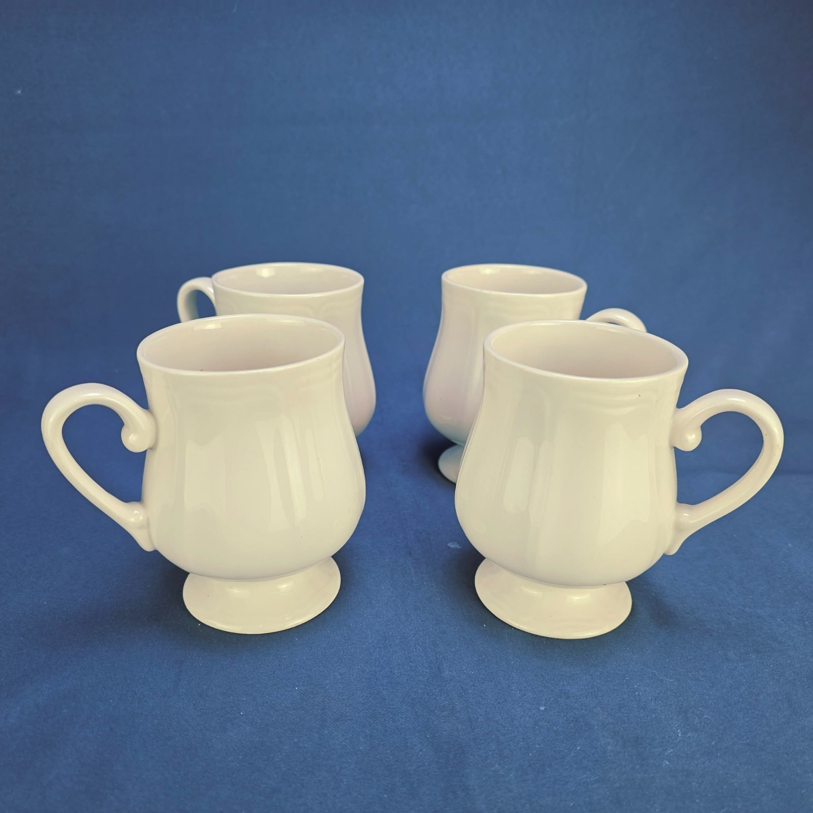 Set of 4 Vintage White Pedestal Coffee Mugs Made in Japan