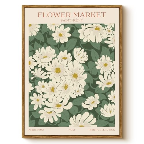 Vintage Daisy Flower Market Wall Art 12x16, 16"L x 12"W Flower Market B Framed