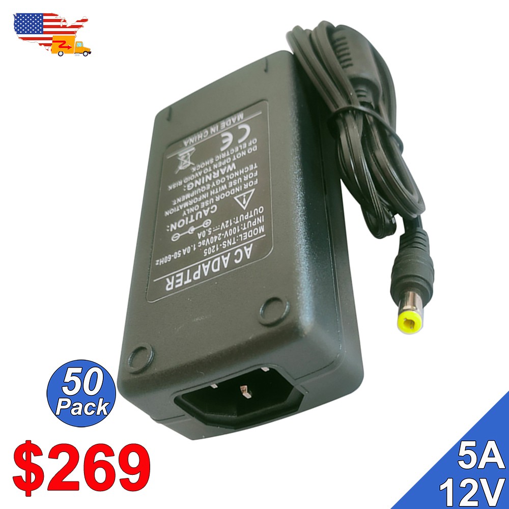 10~50 Pack 12V 5 Amp Power Supply 60W AC DC Adapter For 3528 LED Strip Light