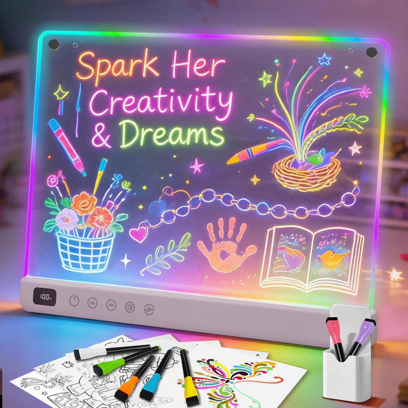 Lumiboard Led Drawing Board with 13 Light Effects, 16" Rechargeable White 