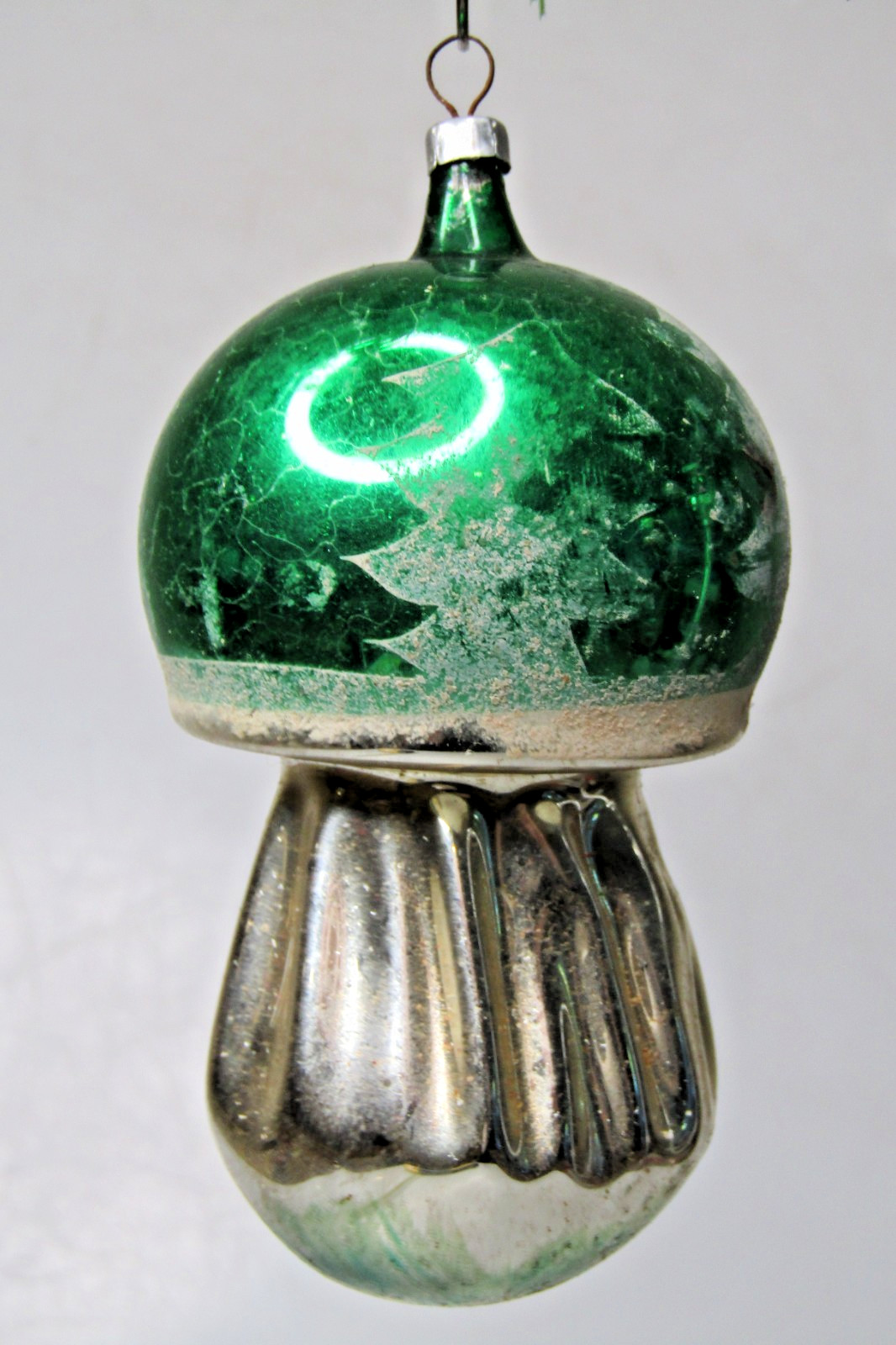 Vintage Glass Embossed Large Fluted MUSHROOM Christmas Ornament Germany