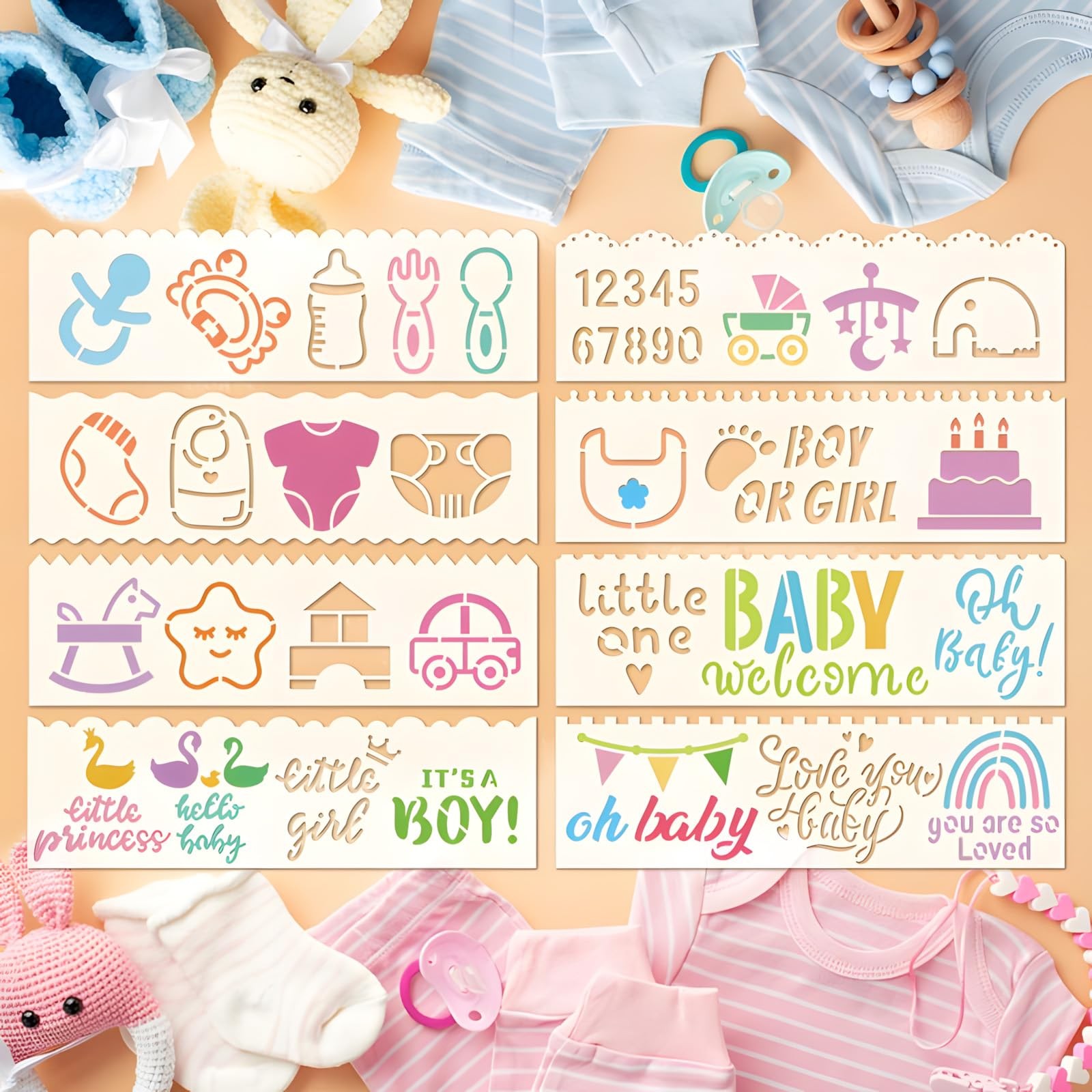 Felixcraft Newborn Stencils for Crafts Reusable, 8PCS 7.3 x 2.2 inches, Fall 