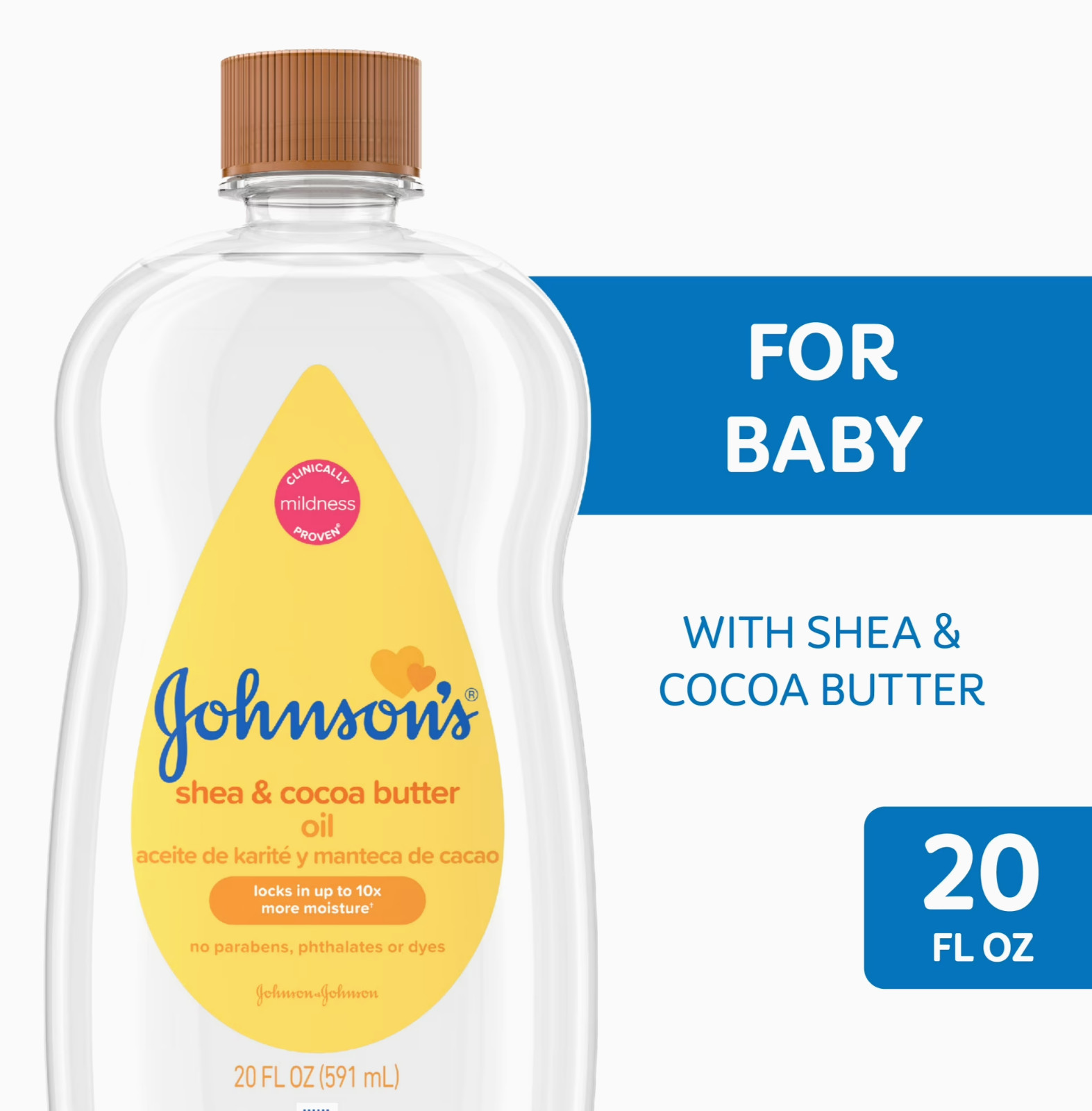 20 fl. oz Hypoallergenic Baby Oil with Shea & Cocoa Butter for Soft Skin