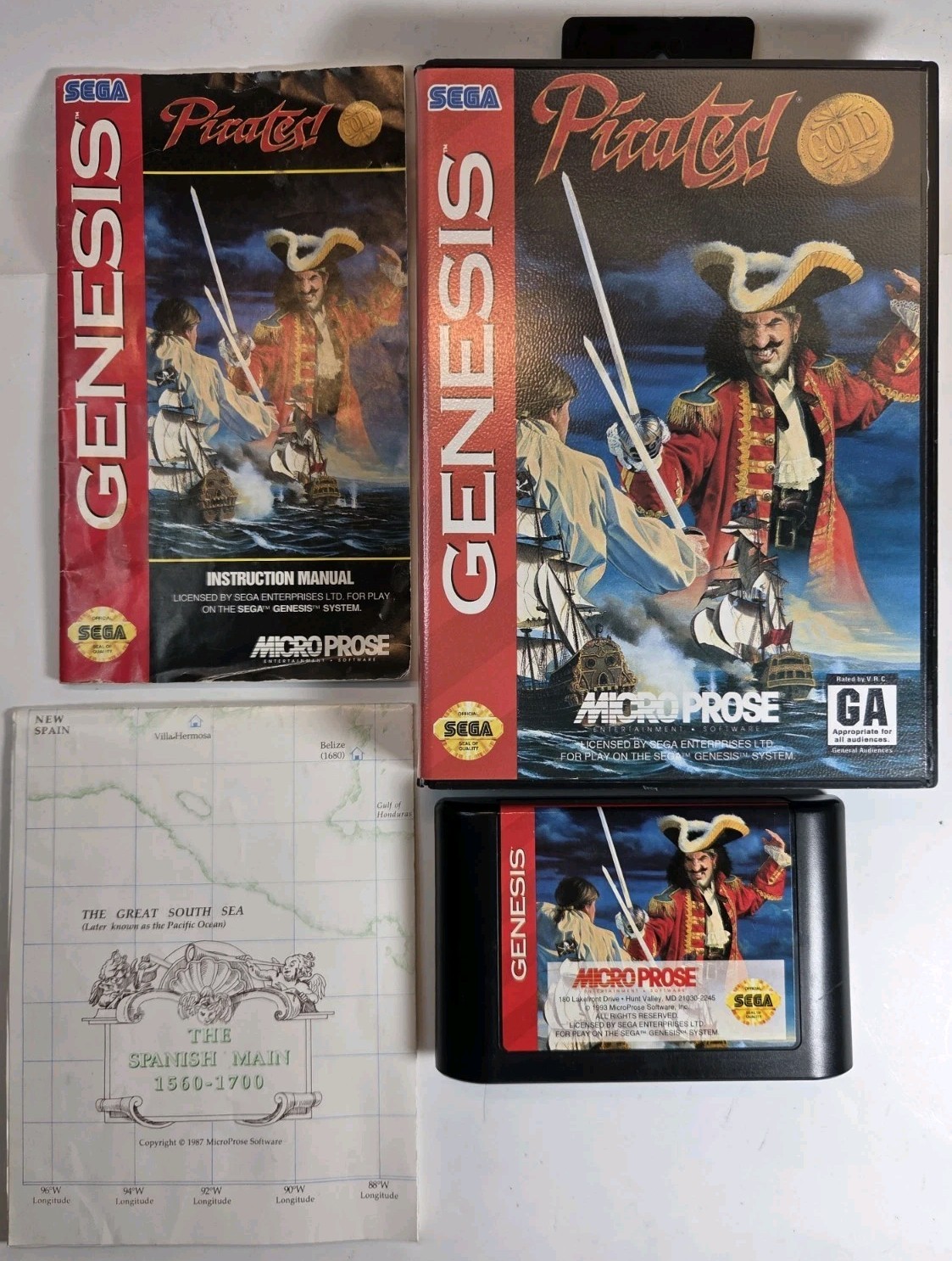 Pirates! Gold (Sega Genesis) Authentic  Map & Manual Complete! CIB Clean