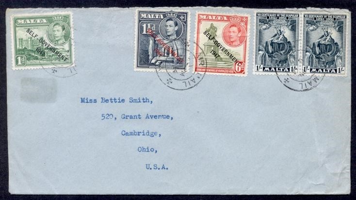 MALTA 2' 7½D KGVI COMBO RATED TO USA 1951