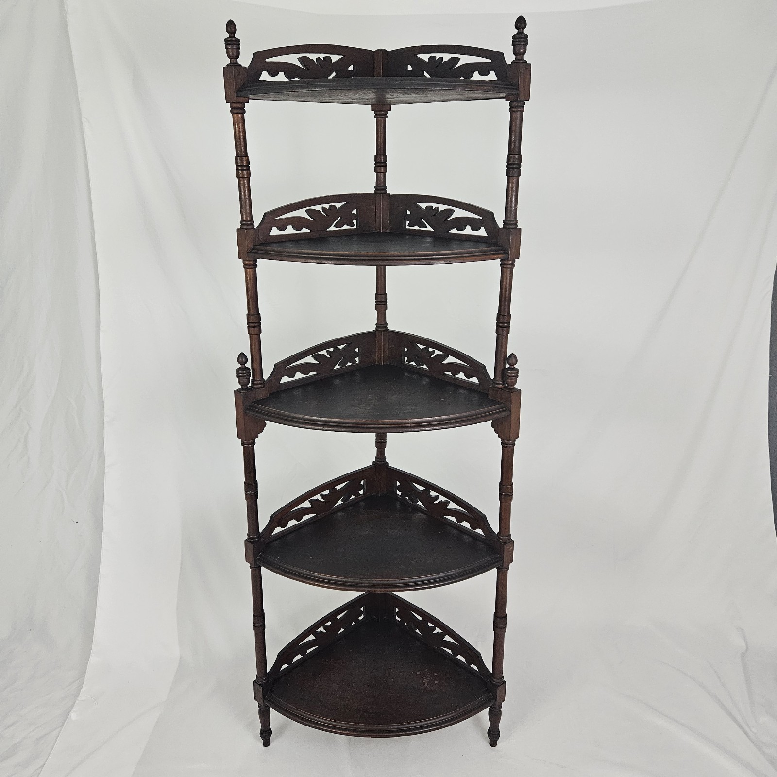 Antique Etagere Corner Shelf 5 Tiered What Nots Collectibles Carved Walnut 