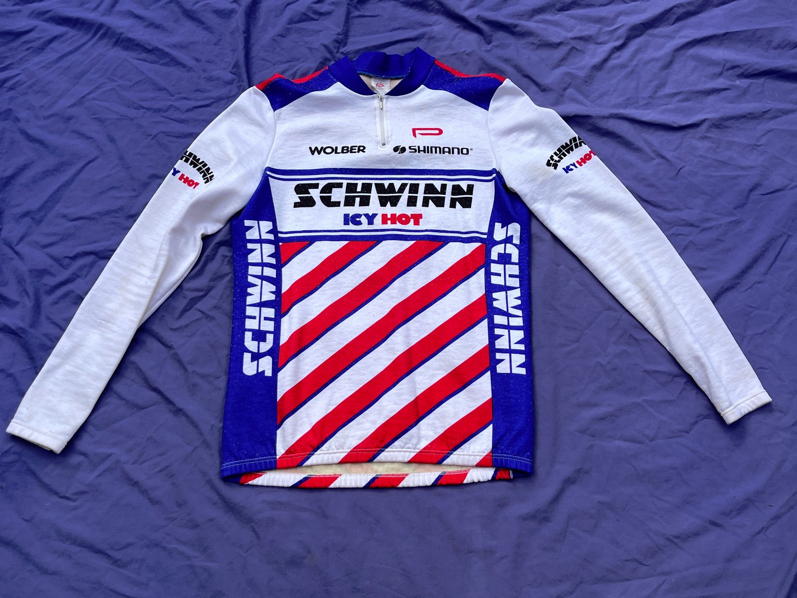 Vintage SCHWINN ICY HOT Long Sleeve Pullover Cycling Jersey Shimano Paramount