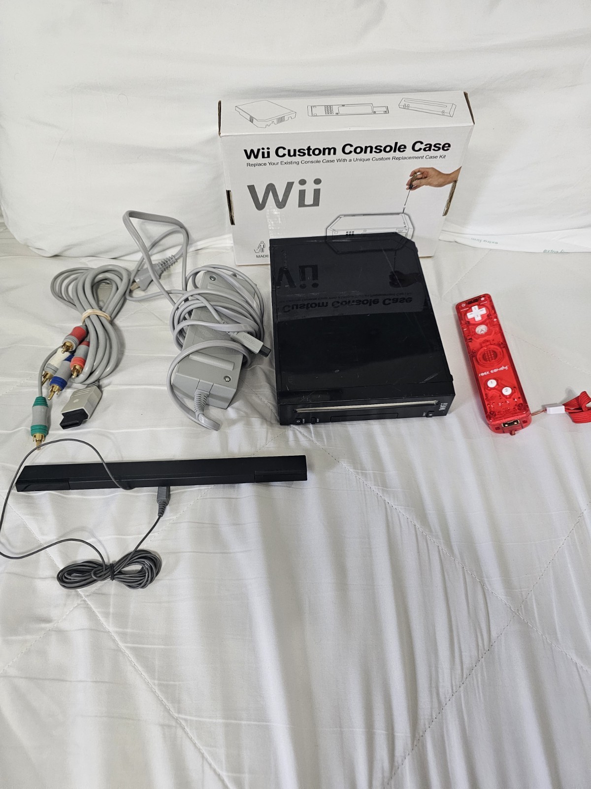 NINTENDO WII BLACK CONSOLE RVL-001 BUNDLE GameCube Compat SENSOR ADAPTER CABLES