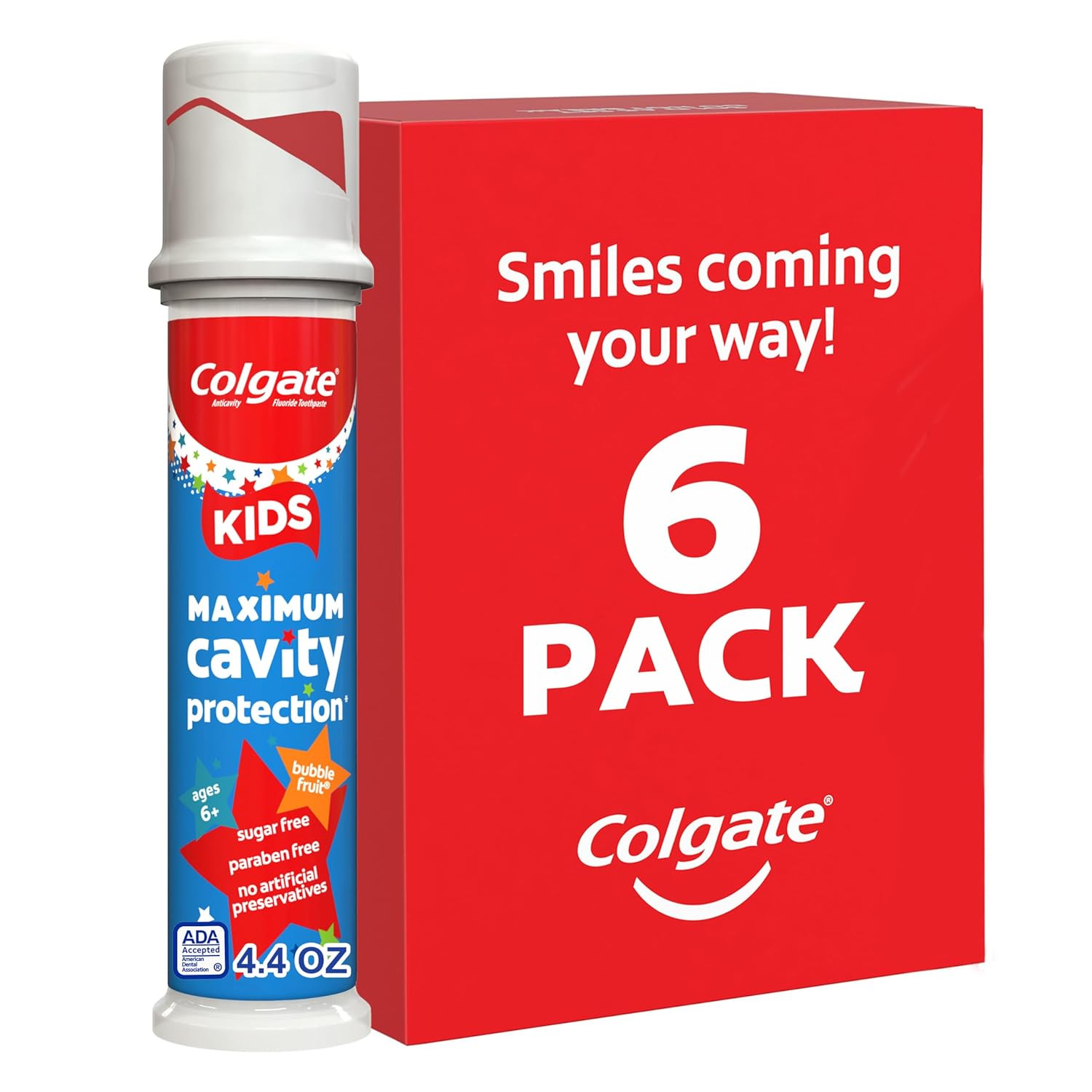 Kids Toothpaste Pump with Fluoride for Cavity Protection, Ages 6+, ADA Accepted,