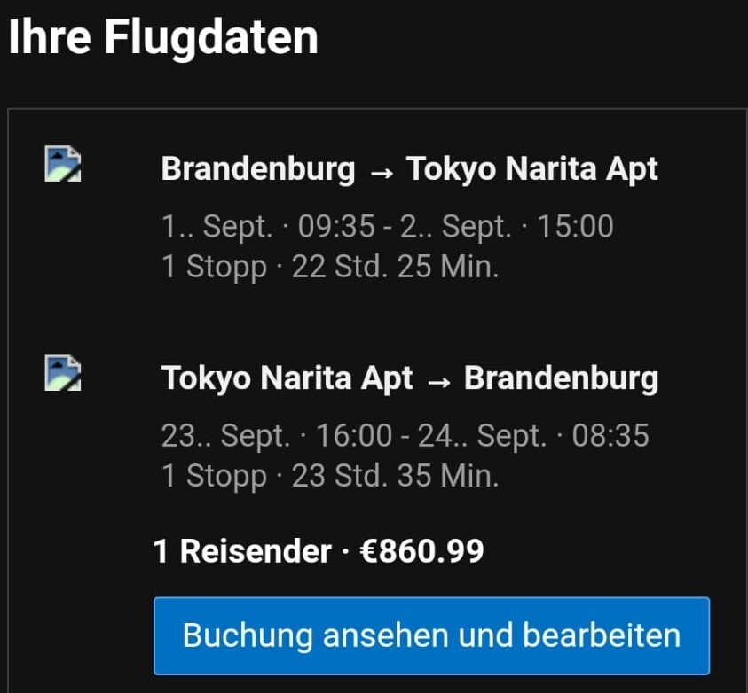 Flugtickets Berlin - Tokyo (Rundtrip) vom 01.09.2023 - 23.09.2023 (1 Reisende*r)