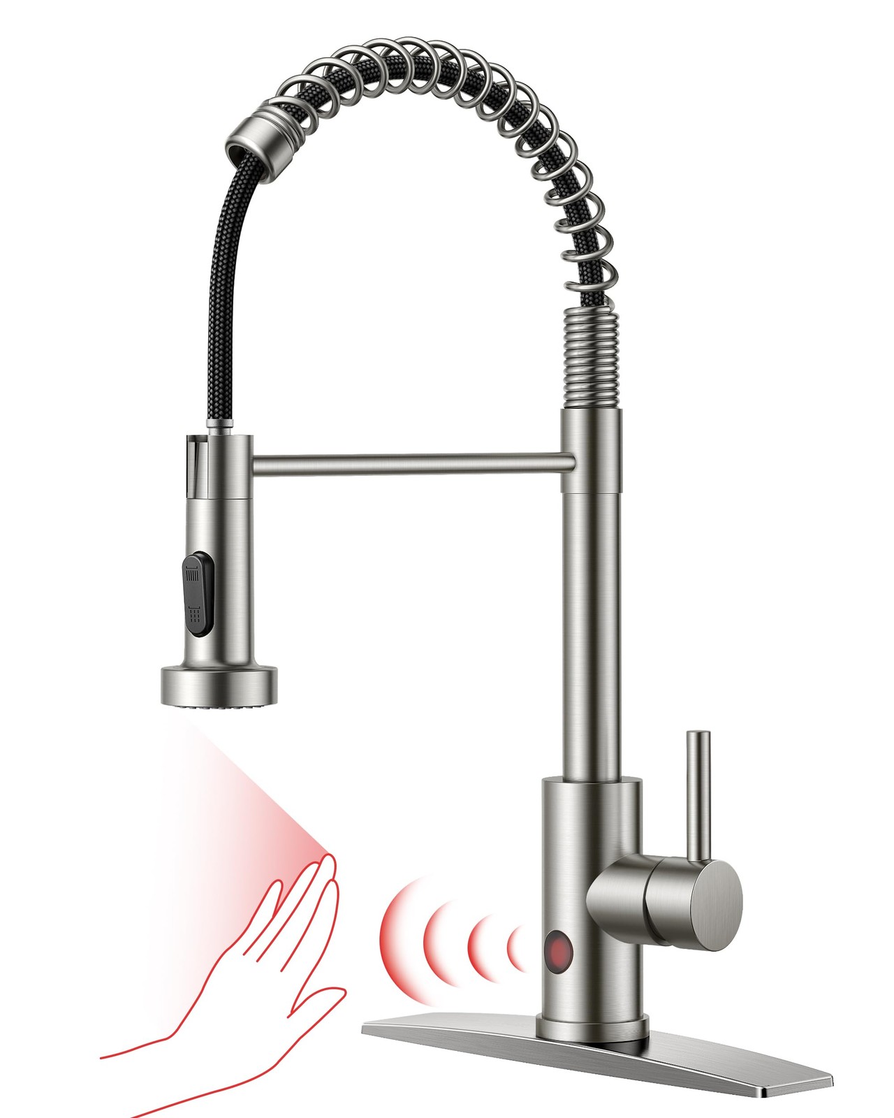 Touchless Kitchen Faucet Brushed Nickel, Smart Motion Sensor Spring Sink Fauc...
