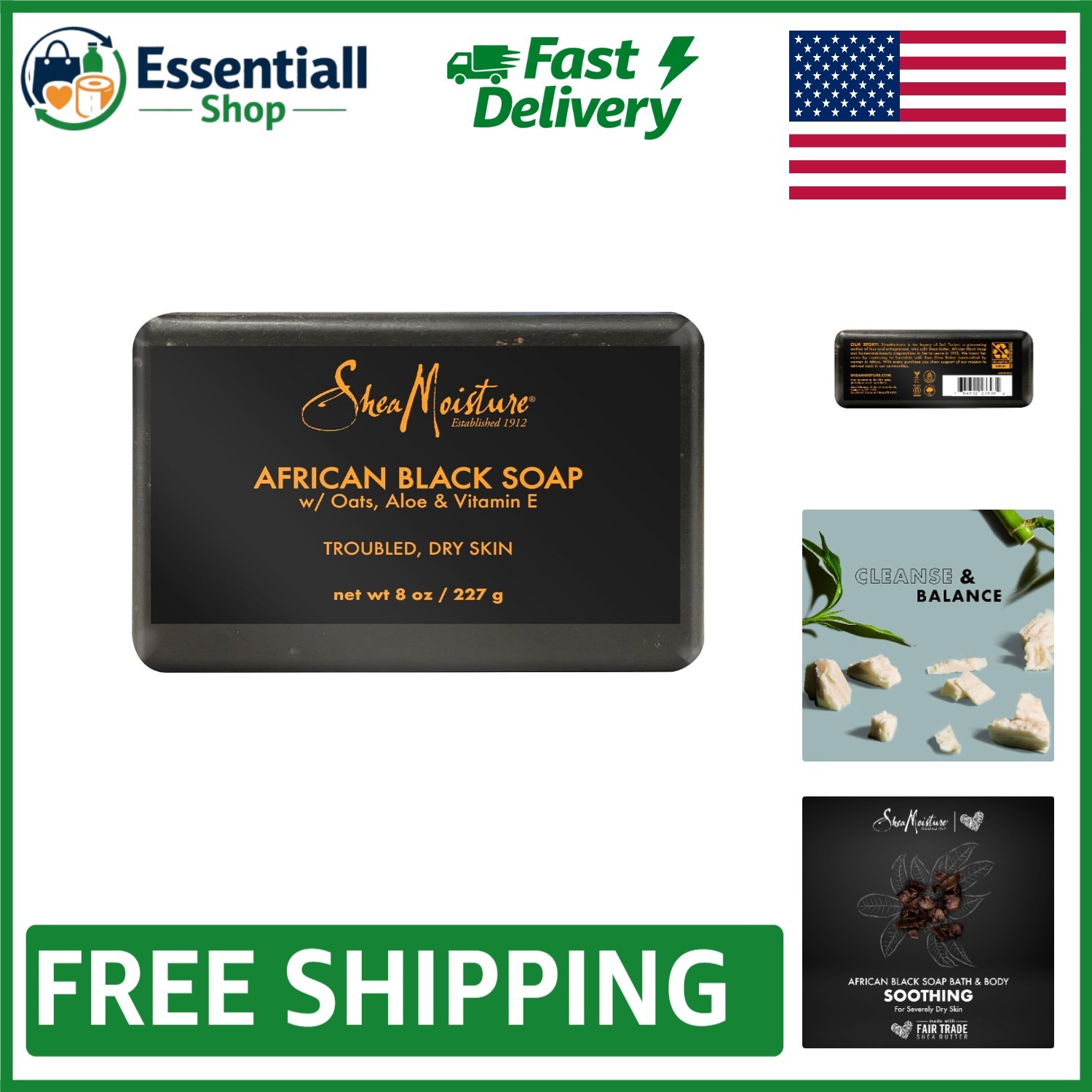 8 oz Moisturizing African Black Soap with Shea Butter - Cruelty-Free Cleanser