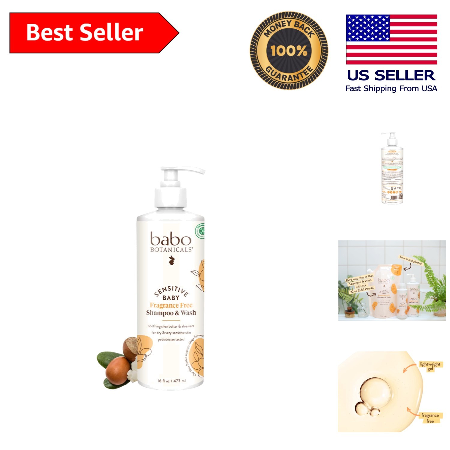 Babo Botanicals 16oz Fragrance-Free Baby Shampoo & Wash with Organic Ingredients