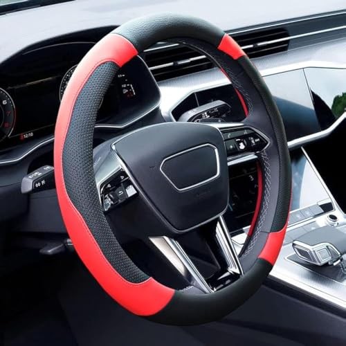  Black and Red Steering Wheel Cover Microfiber Leather Sporty Car Accessories 
