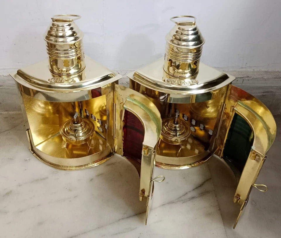 Oil Lamps Set of 2 Brass – Nautical Marine Ship Lantern Boat Light Décor