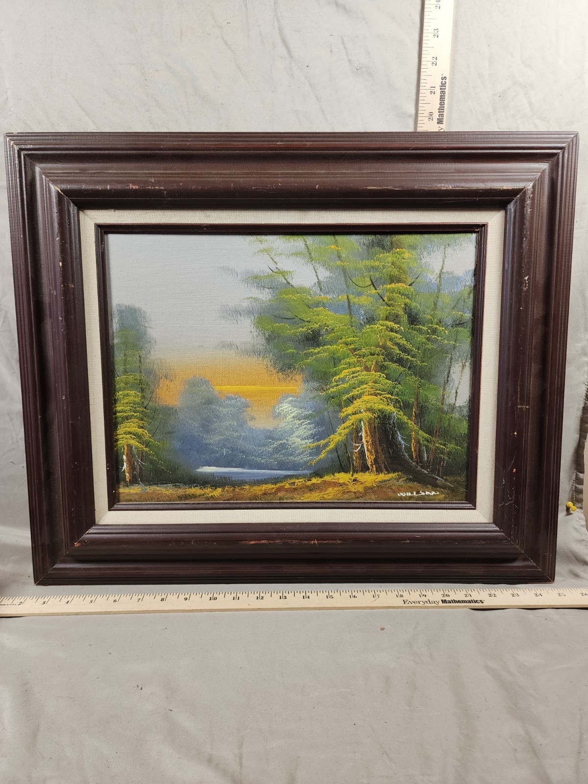 Vintage Oil On Canvas Painting Sunset Woods Warm Color Landscape Signed Willson